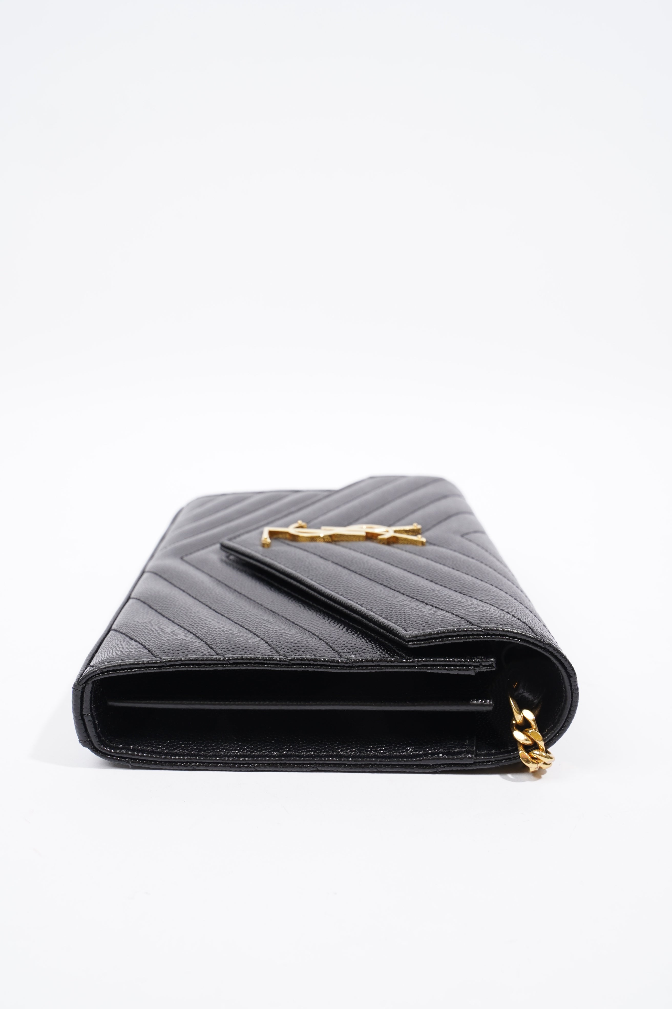Saint Laurent Cassandre Chain Wallet Black Leather