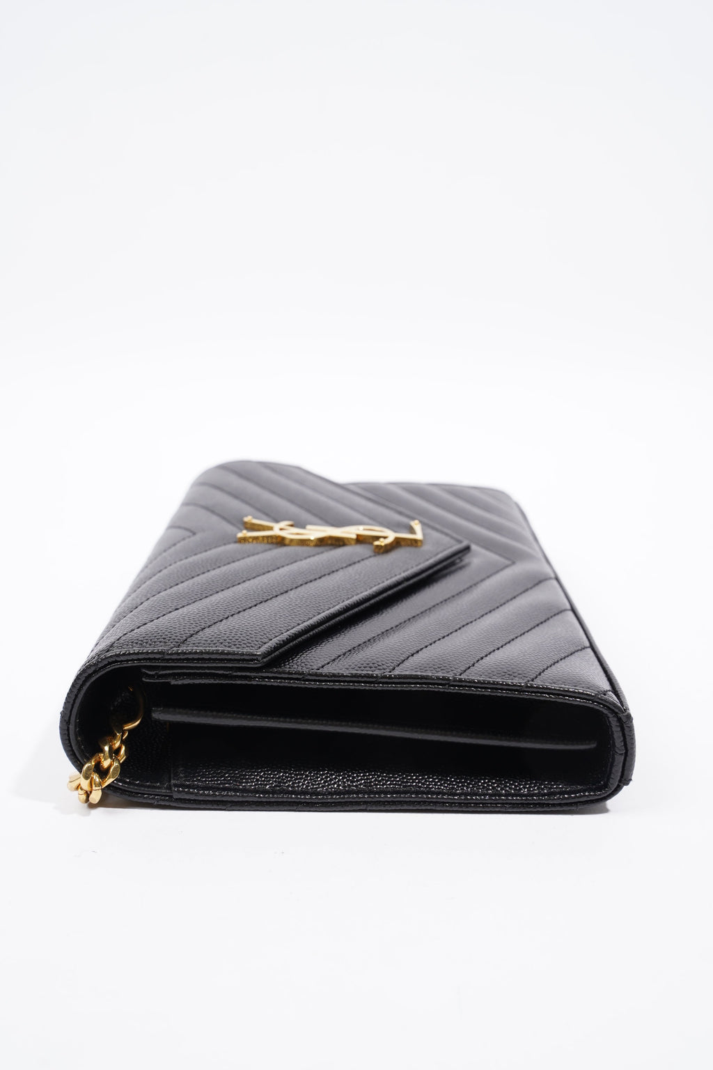 Saint Laurent Cassandre Chain Wallet Black Leather
