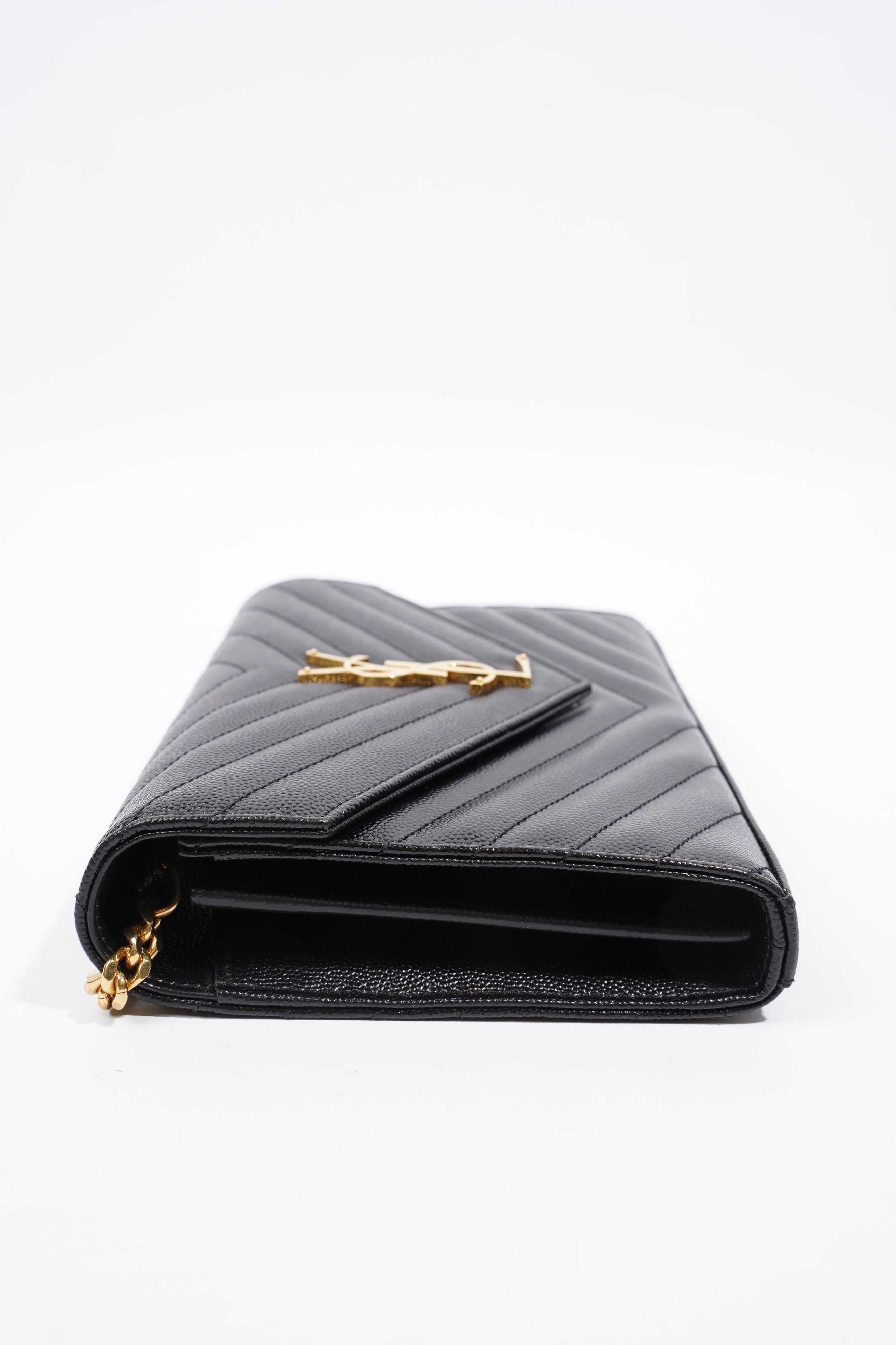 Saint Laurent Cassandre Chain Wallet Black Leather