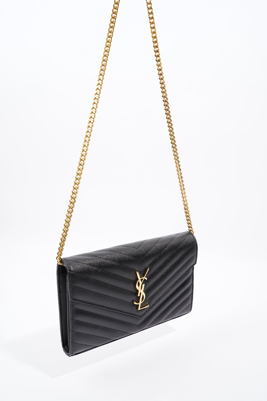 Saint Laurent Cassandre Chain Wallet Black Leather