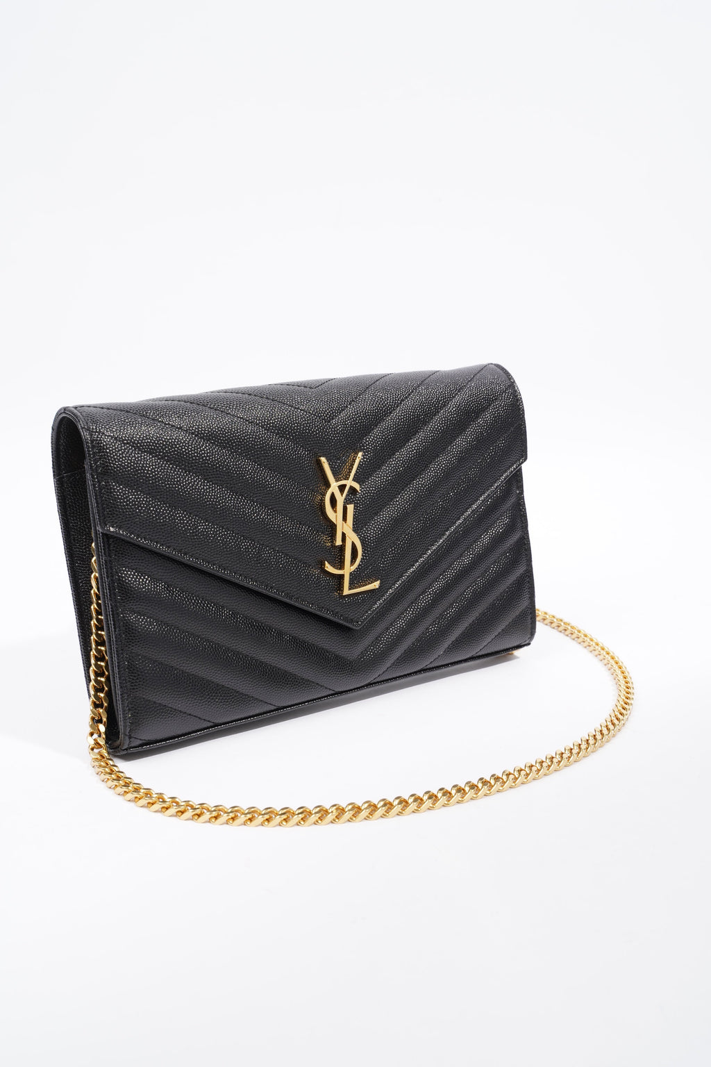 Saint Laurent Cassandre Chain Wallet Black Leather