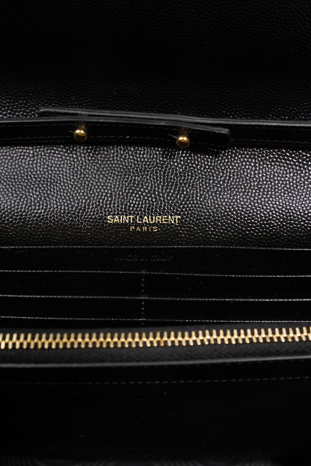 Saint Laurent Cassandre Chain Wallet Black Leather