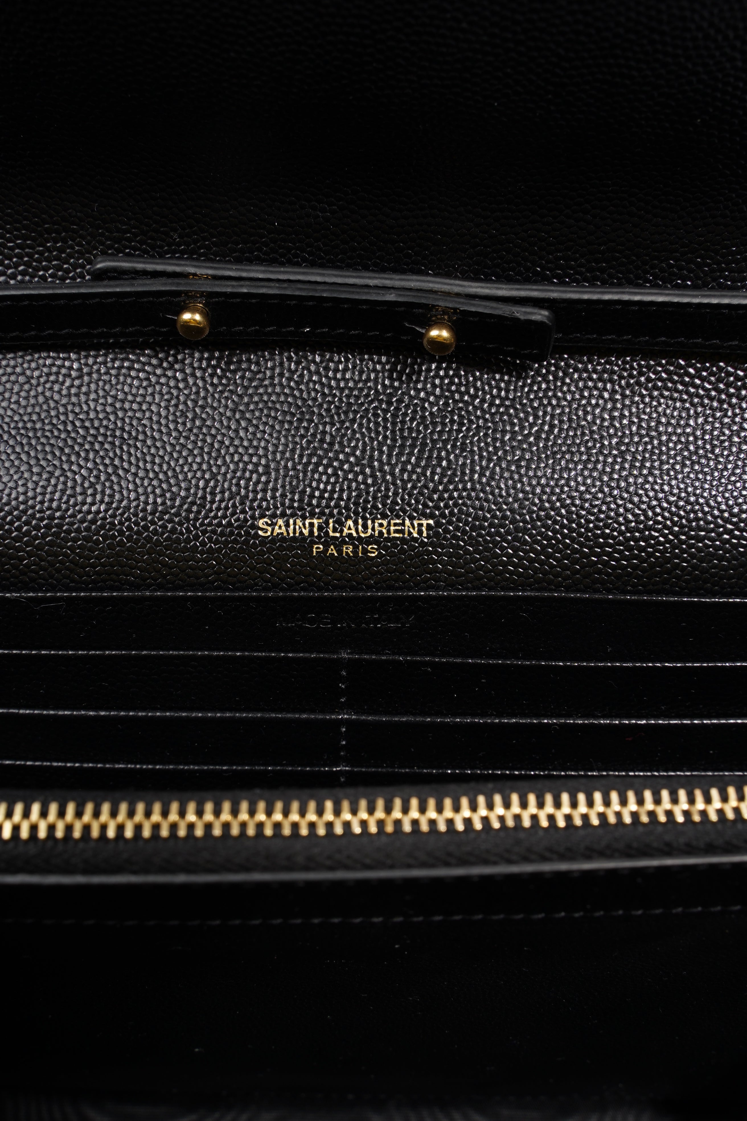 Saint Laurent Cassandre Chain Wallet Black Leather