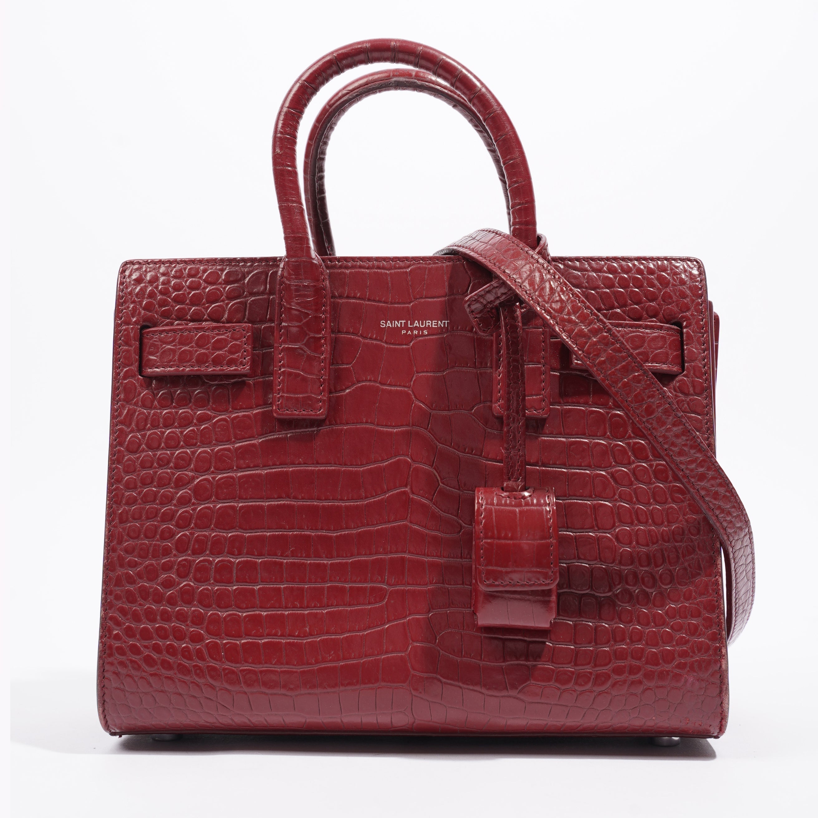 Saint Laurent Sac De Jour Nano Burgundy Embossed Leather