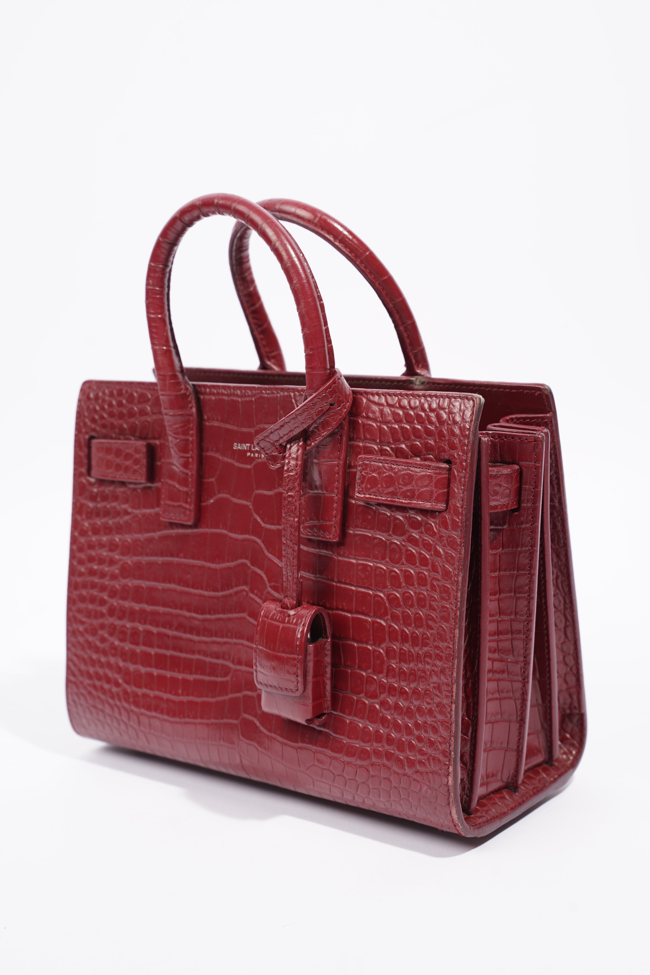 Saint Laurent Sac De Jour Nano Burgundy Embossed Leather