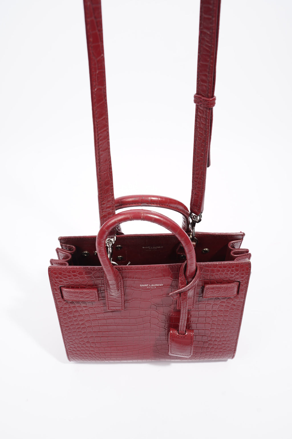 Saint Laurent Sac De Jour Nano Burgundy Embossed Leather