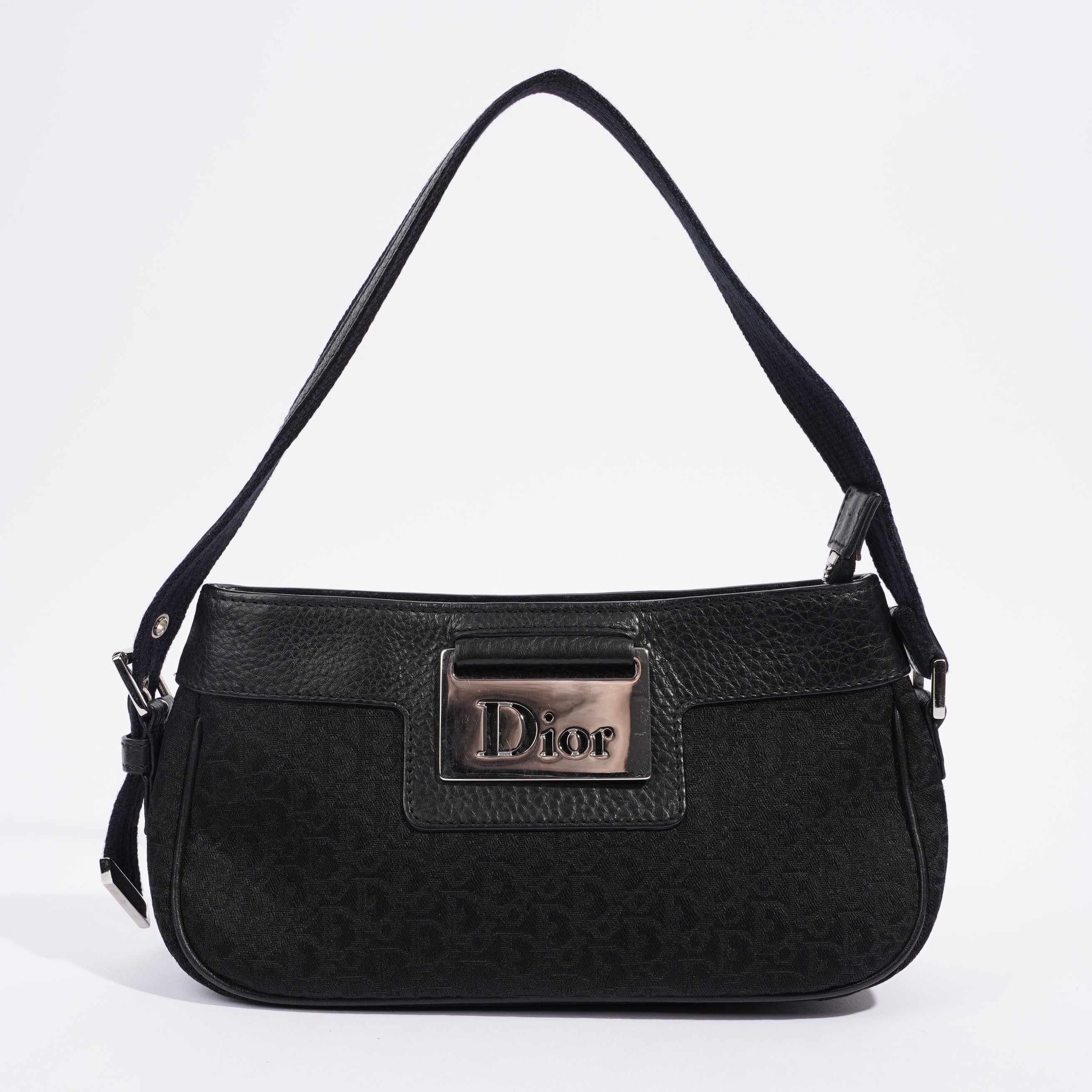 Christian Dior Shoulder Bag Black Jacquard Canvas
