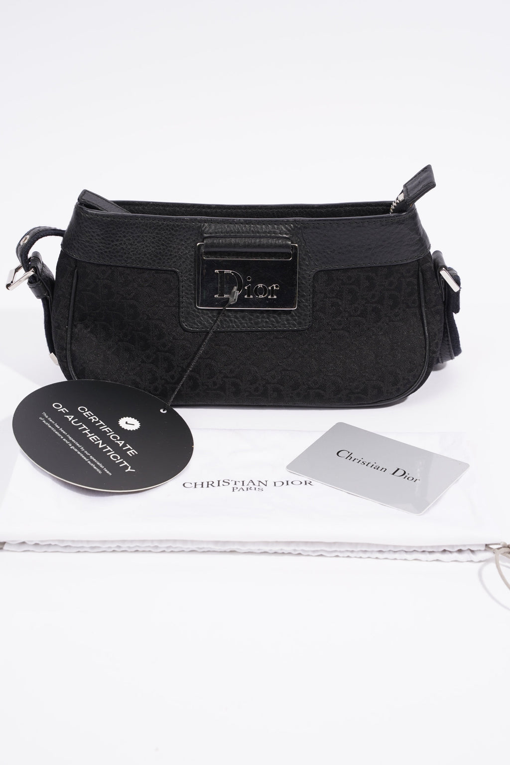 Christian Dior Shoulder Bag Black Jacquard Canvas
