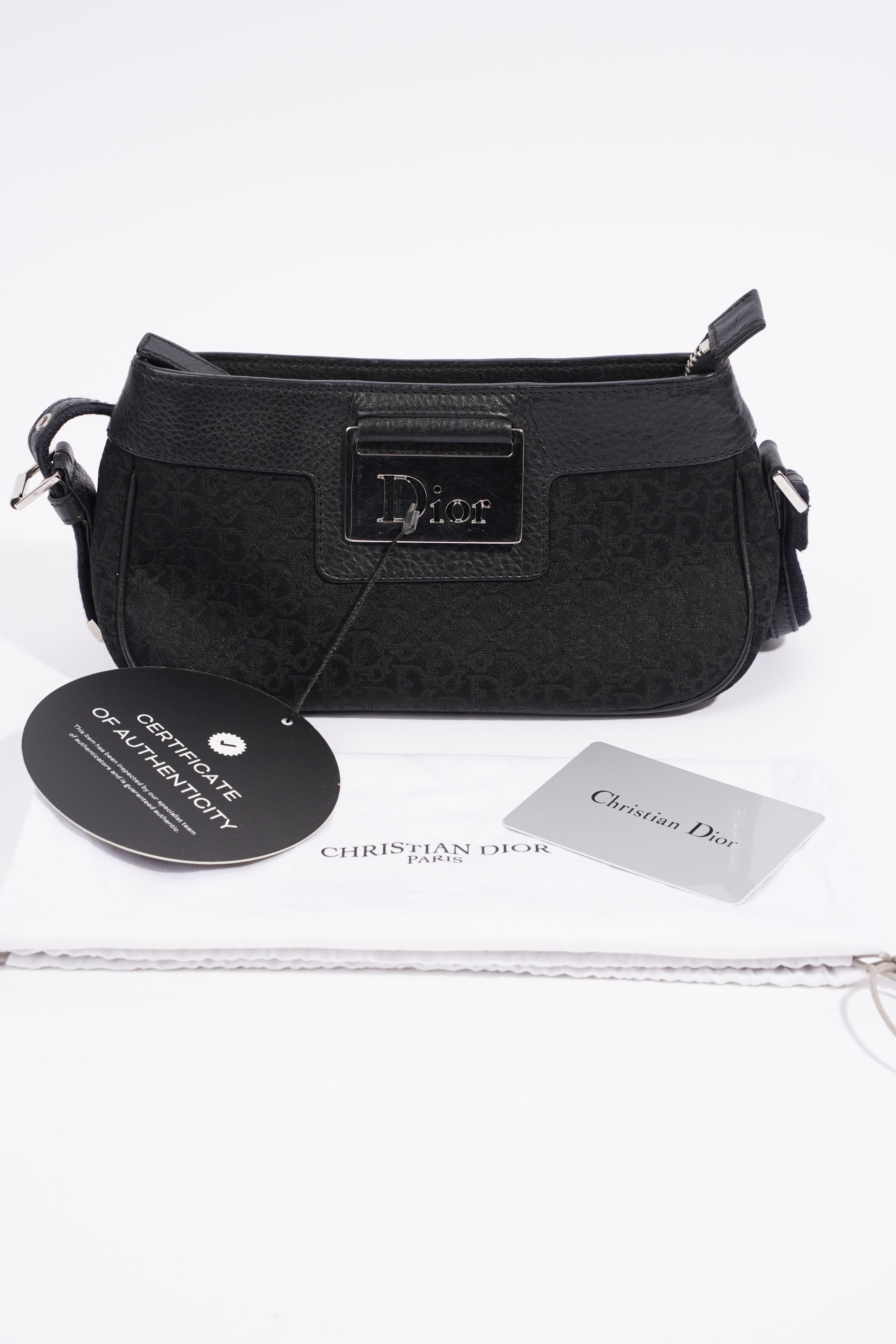 Christian Dior Shoulder Bag Black Jacquard Canvas
