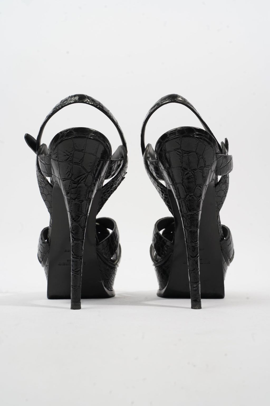 Saint Laurent Tribute Sandal 105 Black Embossed Leather EU 38 UK 5
