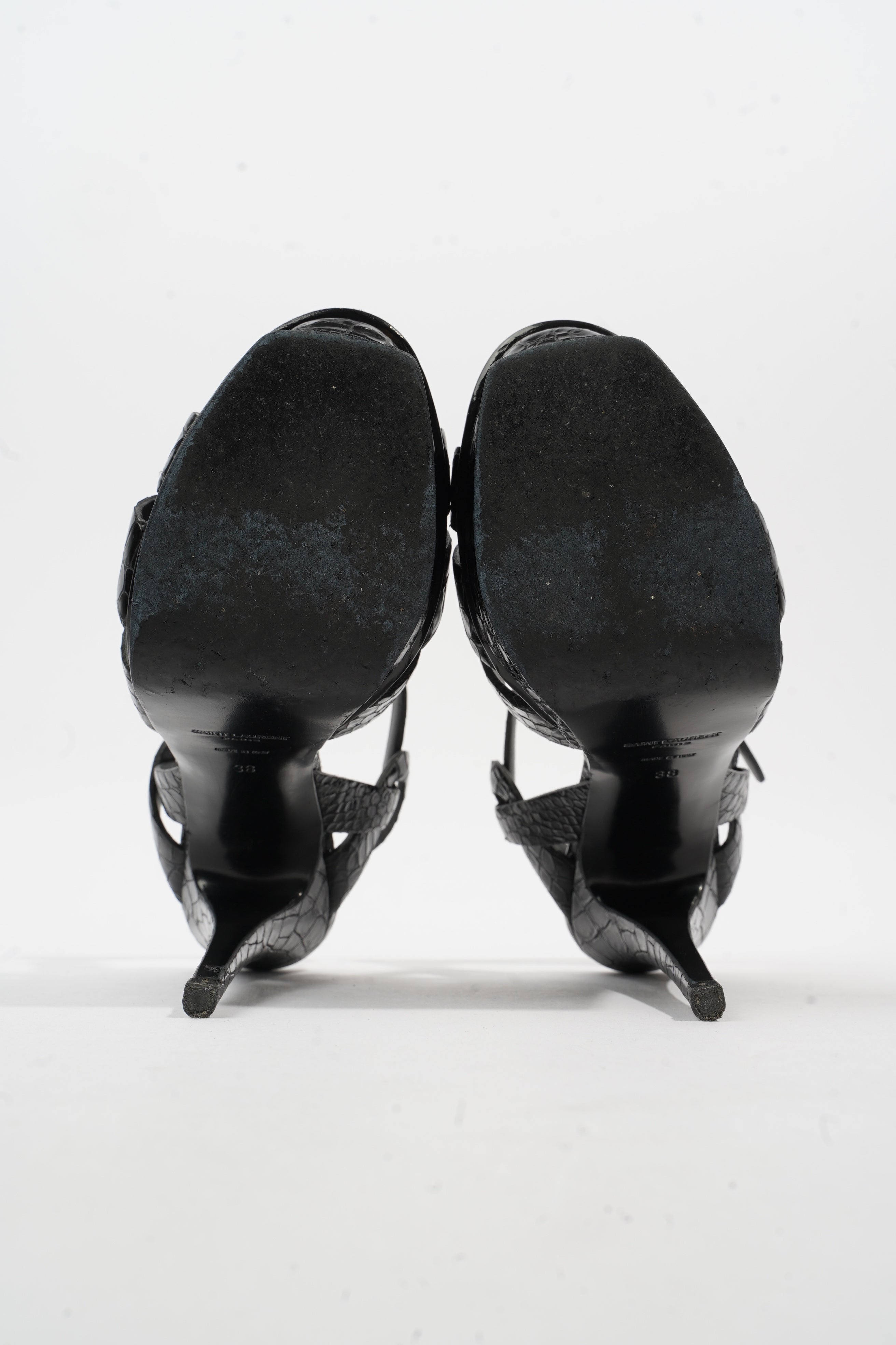 Saint Laurent Tribute Sandal 105 Black Embossed Leather EU 38 UK 5