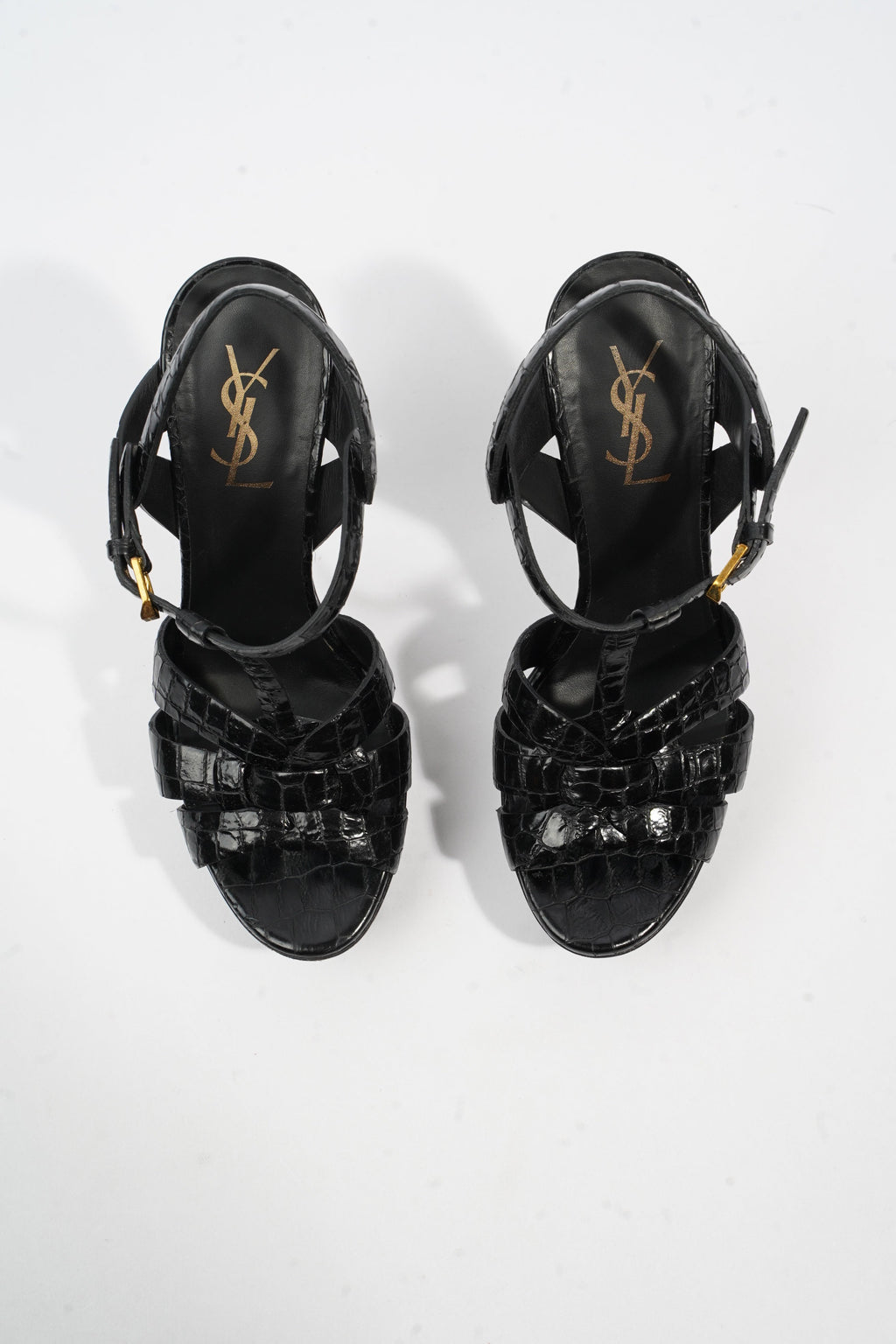 Saint Laurent Tribute Sandal 105 Black Embossed Leather EU 38 UK 5