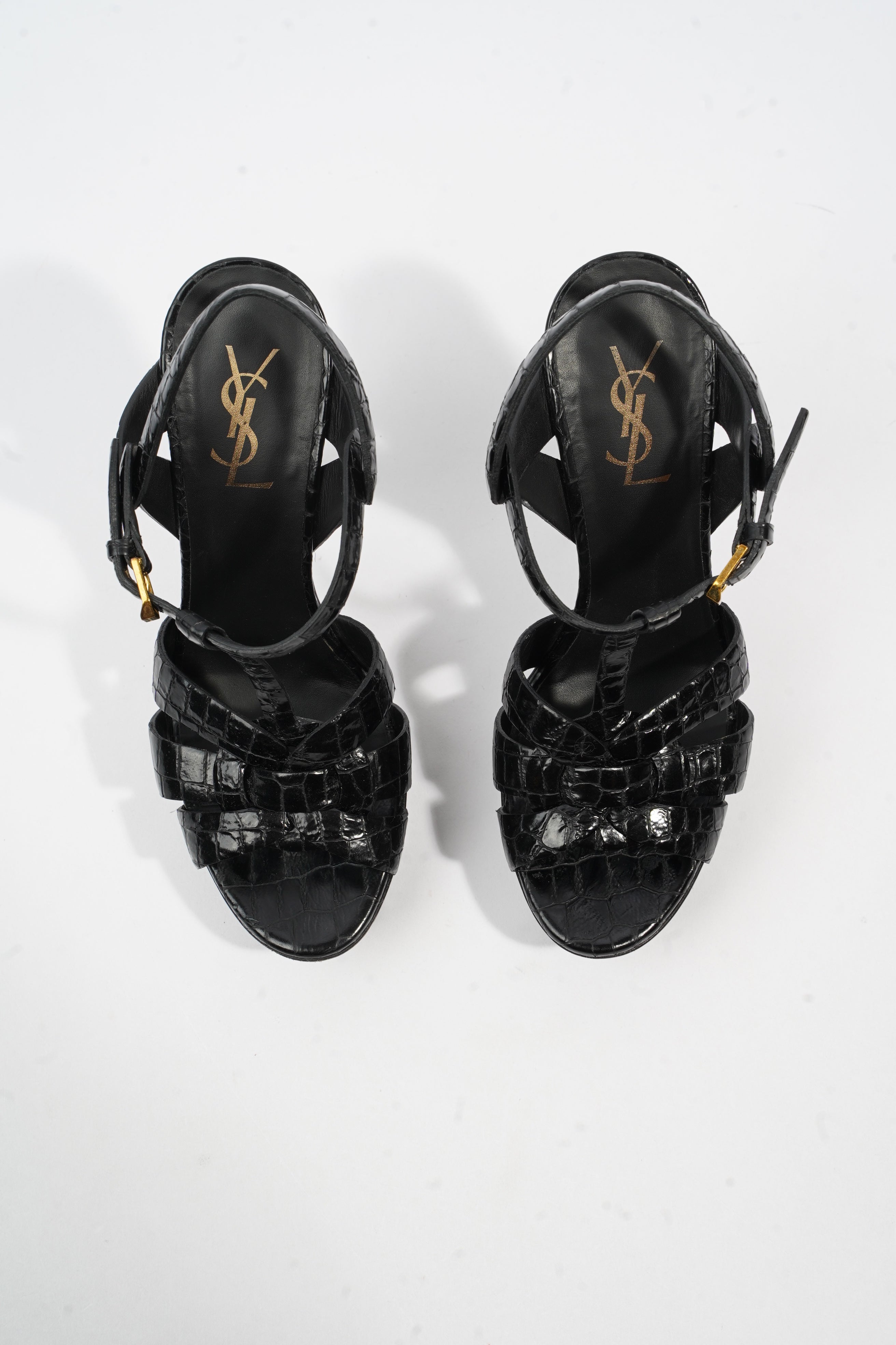Saint Laurent Tribute Sandal 105 Black Embossed Leather EU 38 UK 5