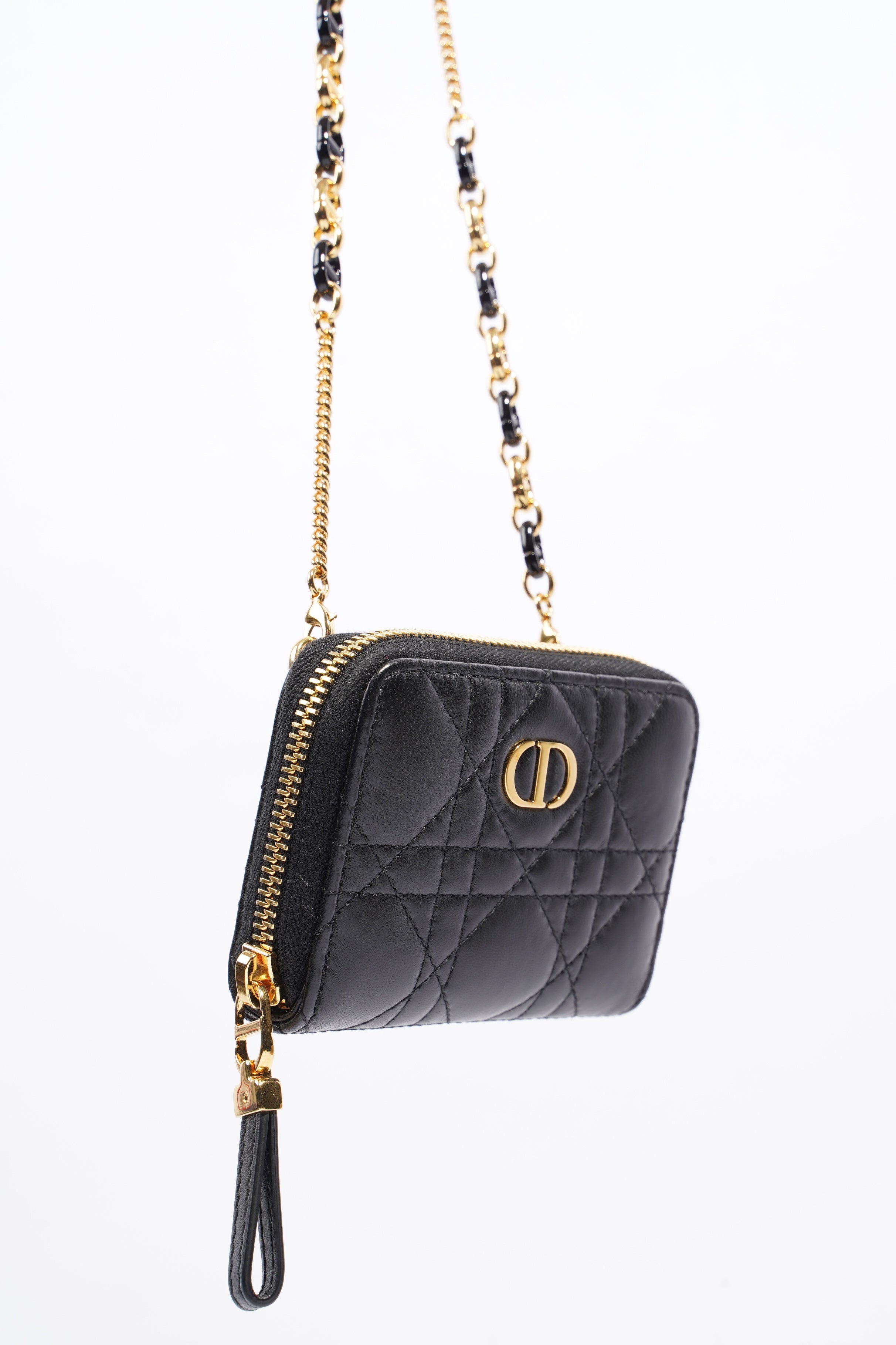 Christian Dior Caro Pouch Black Lambskin Leather