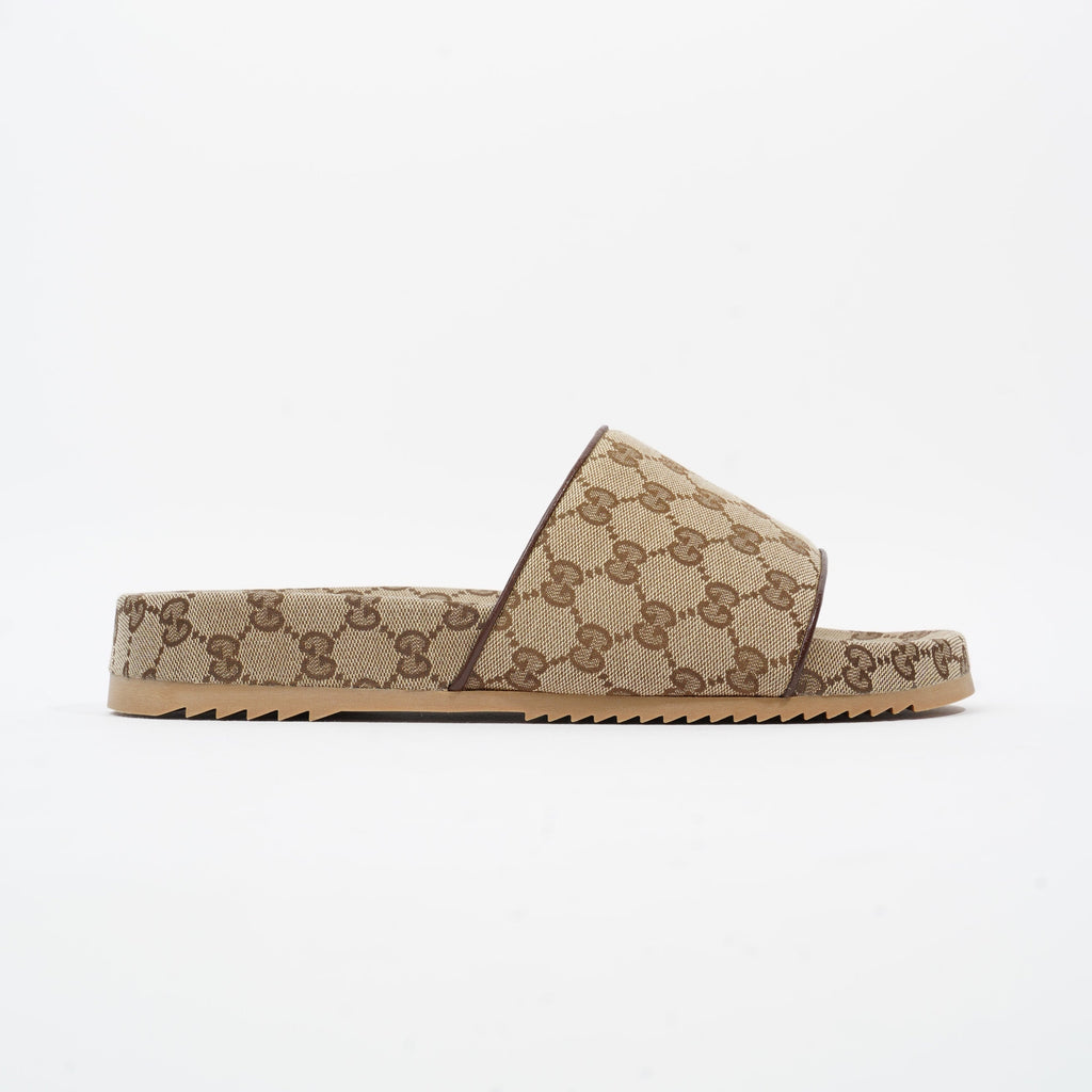 Gucci Sideline GG Slides Beige / Brown Logo Print Canvas EU 45 UK 11