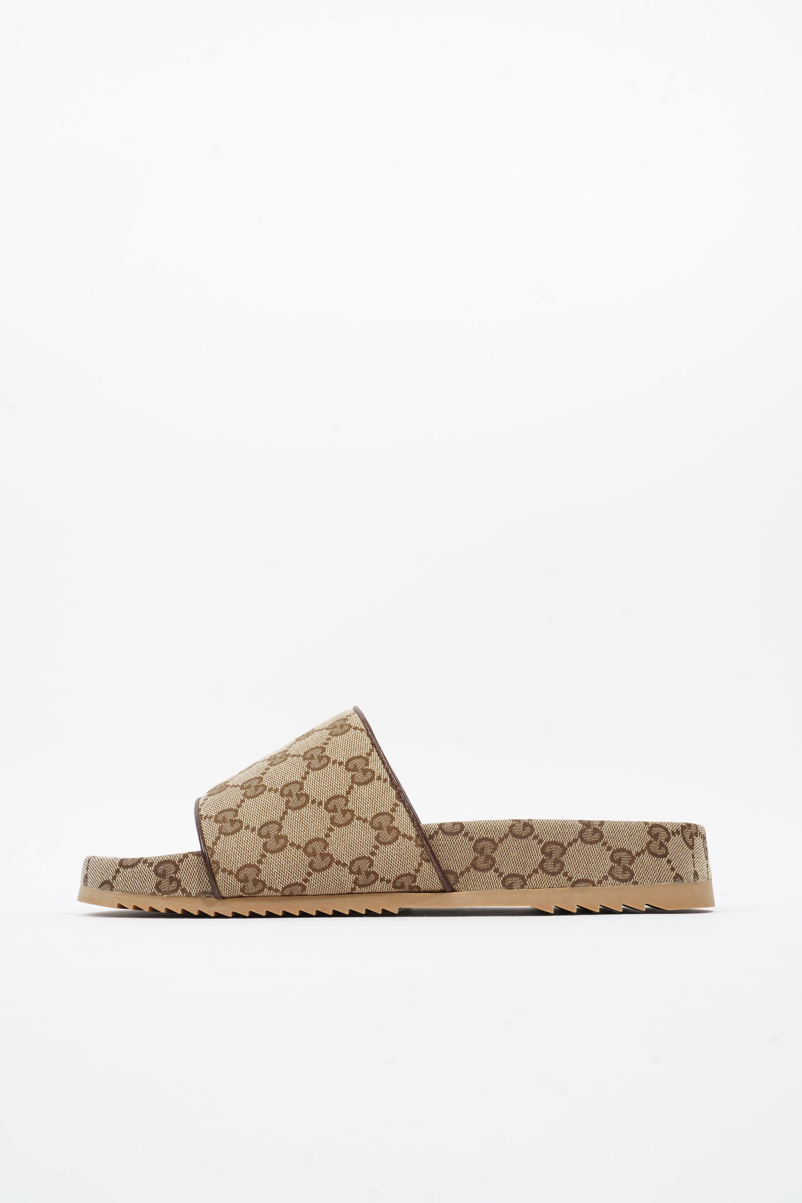 Gucci Sideline GG Slides Beige / Brown Logo Print Canvas EU 45 UK 11