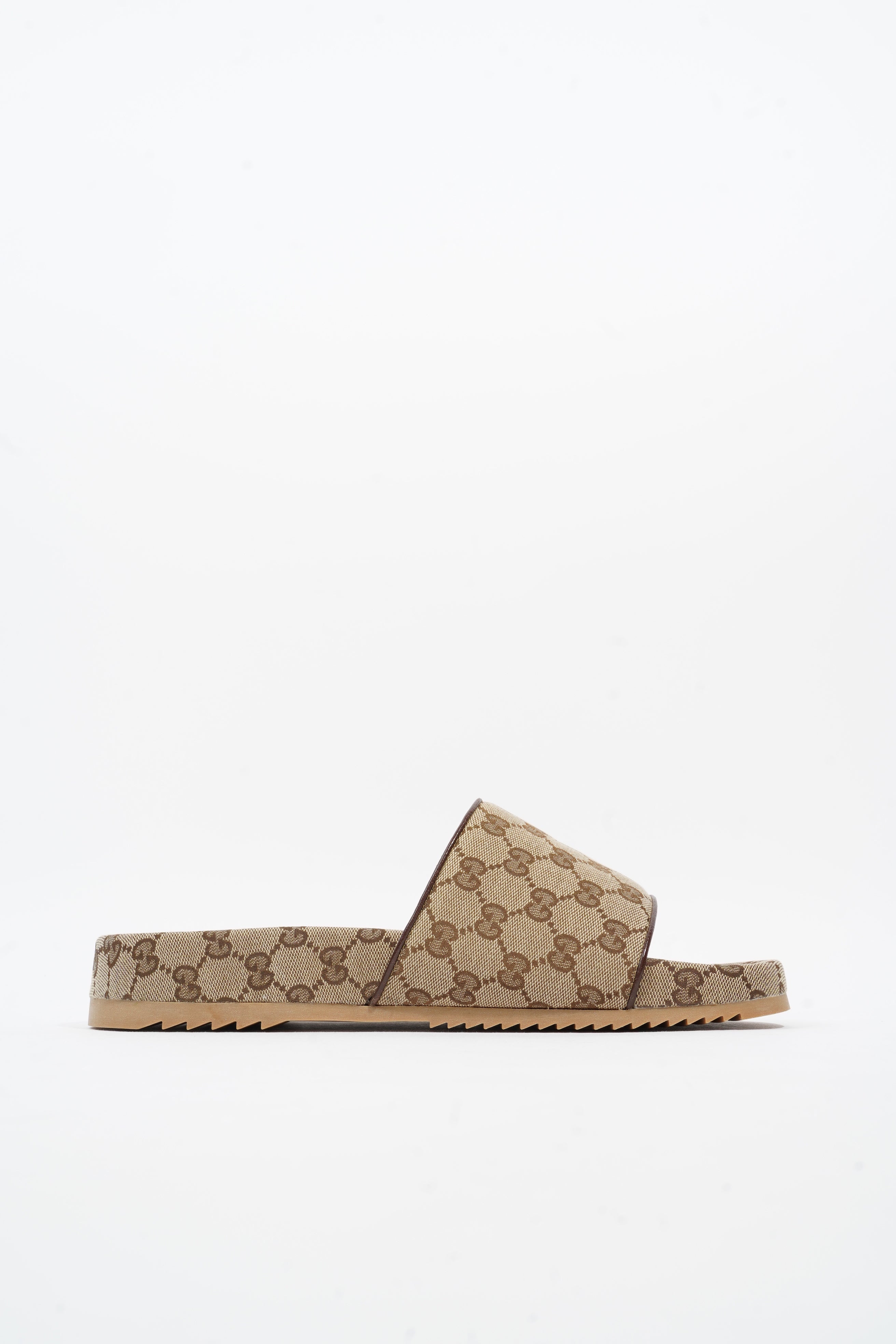 Gucci Sideline GG Slides Beige / Brown Logo Print Canvas EU 45 UK 11