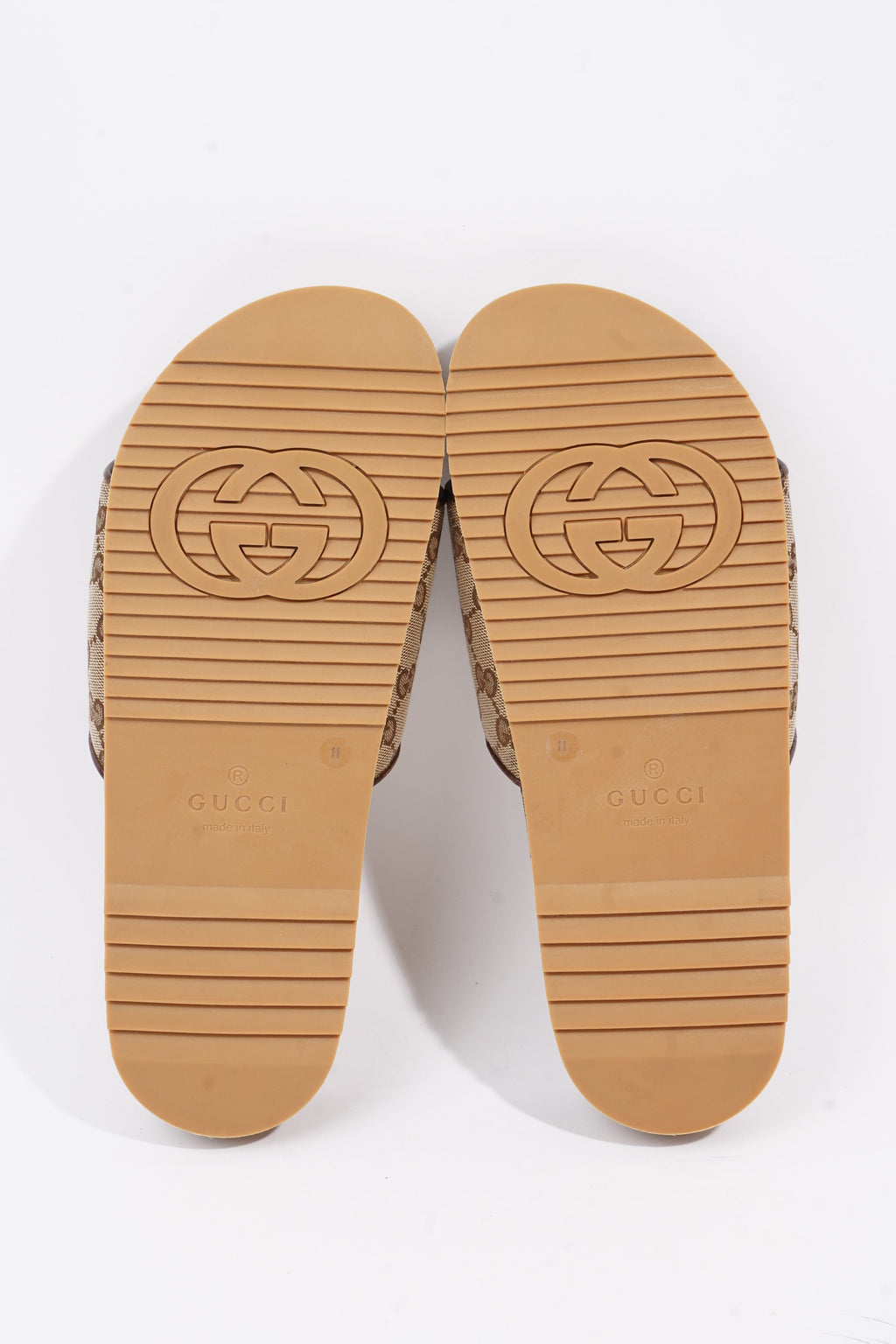 Gucci Sideline GG Slides Beige / Brown Logo Print Canvas EU 45 UK 11