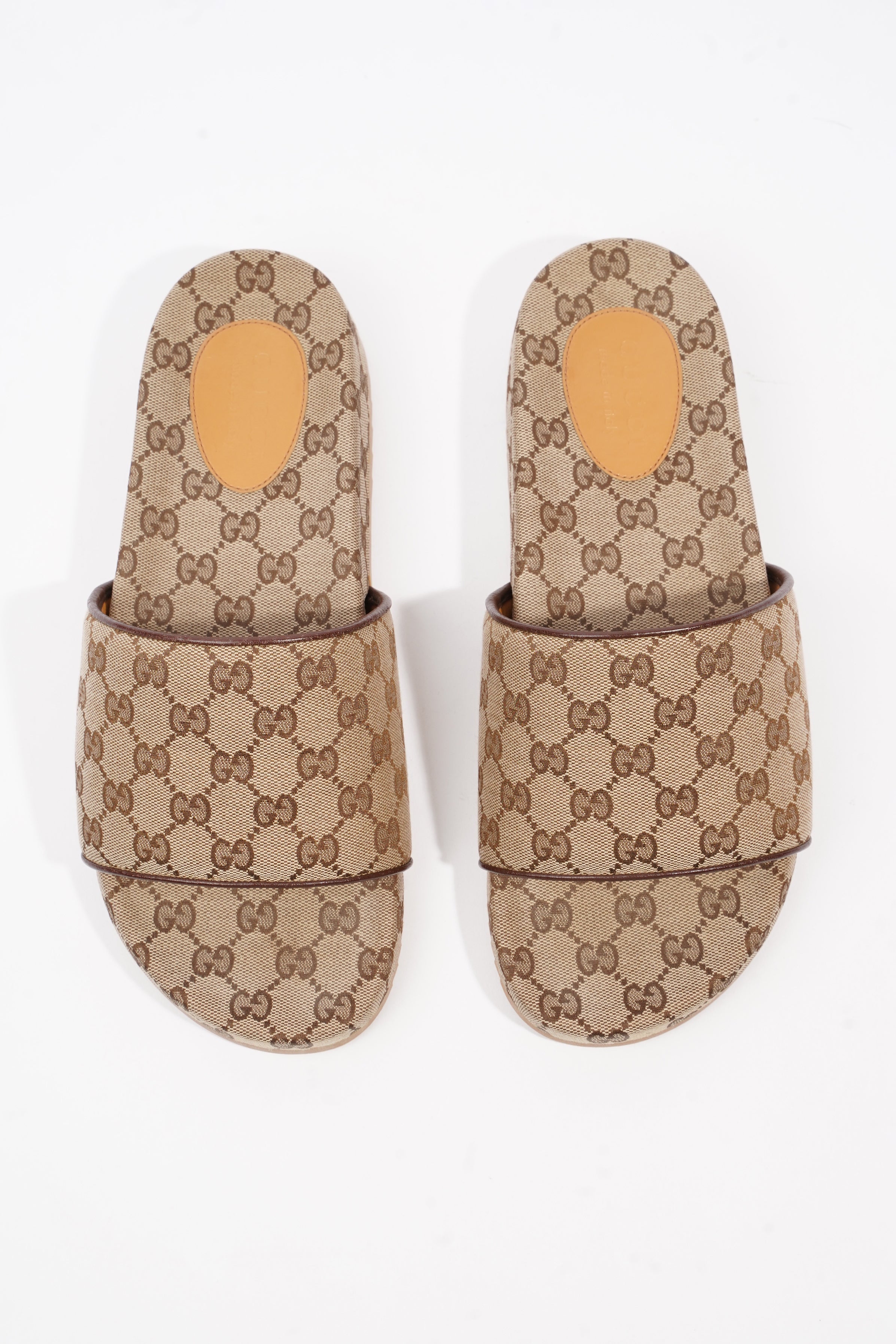 Gucci Sideline GG Slides Beige / Brown Logo Print Canvas EU 45 UK 11