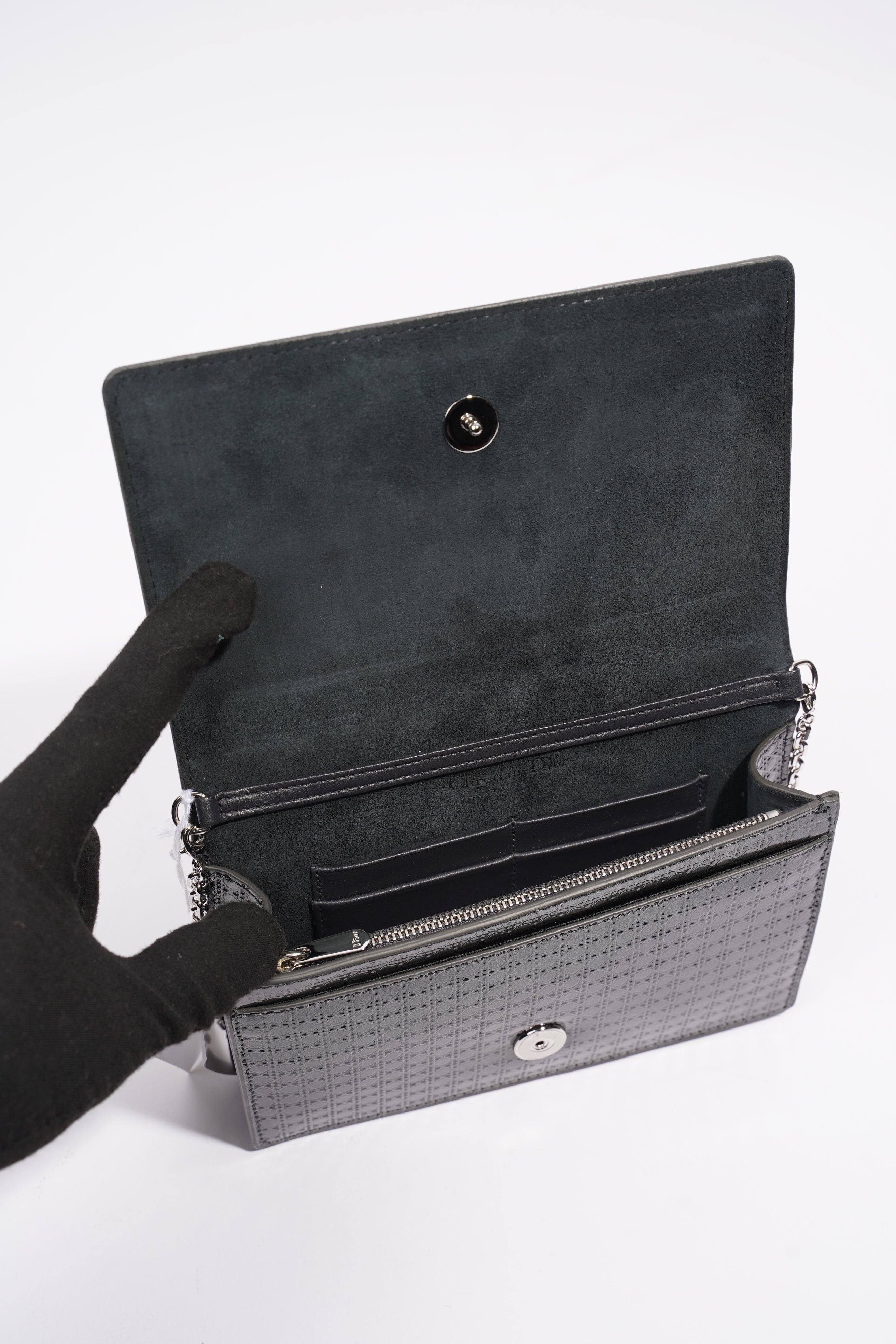 Christian Dior 30 Montaigne 2-in-1 Pouch Grey Patent Leather