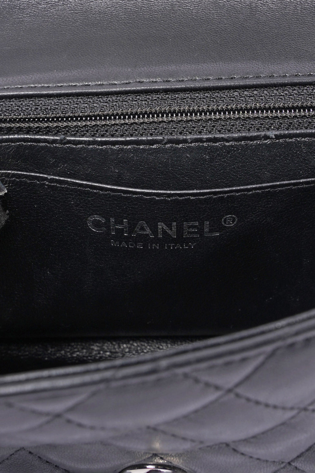 Chanel Square Classic Single Flap Bag Black Lambskin Leather Mini