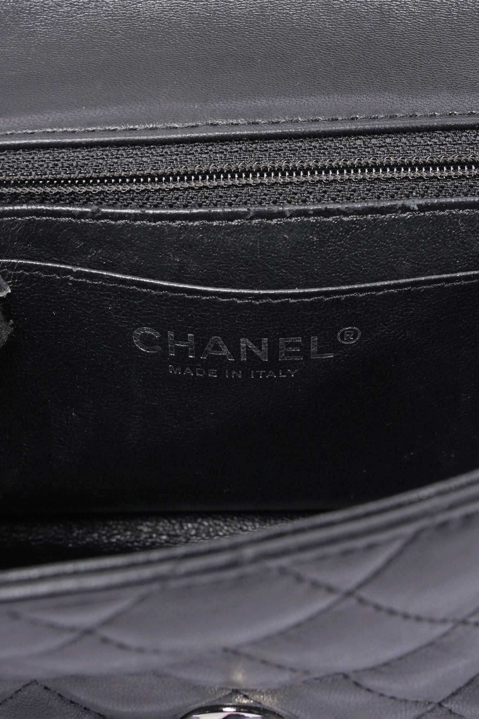 Chanel Square Classic Single Flap Bag Black Lambskin Leather Mini