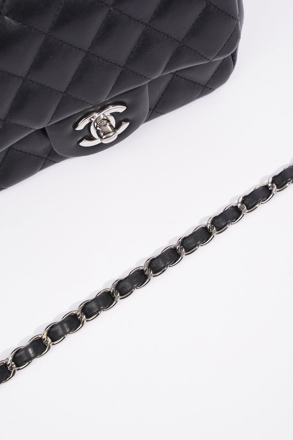 Chanel Square Classic Single Flap Bag Black Lambskin Leather Mini