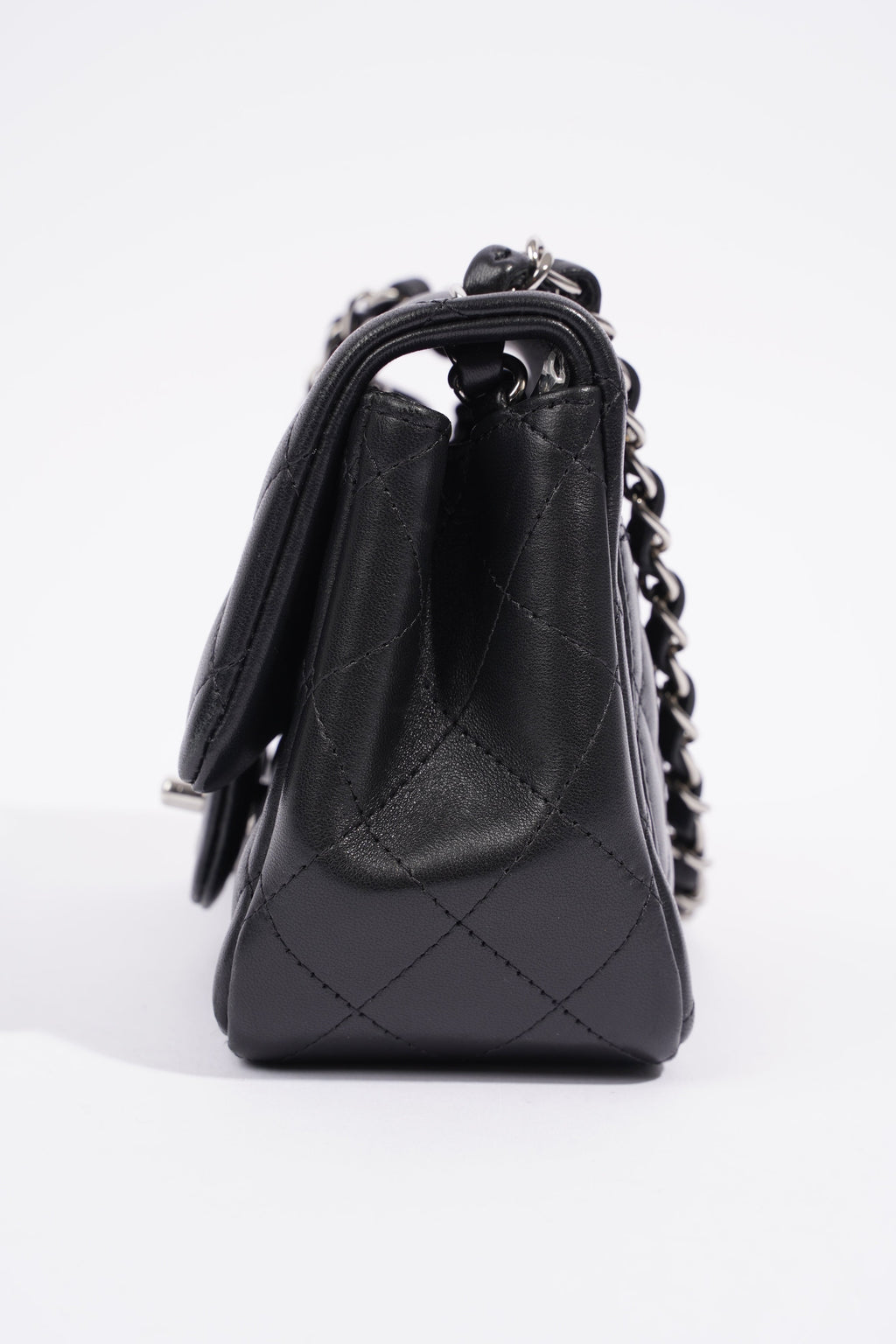 Chanel Square Classic Single Flap Bag Black Lambskin Leather Mini