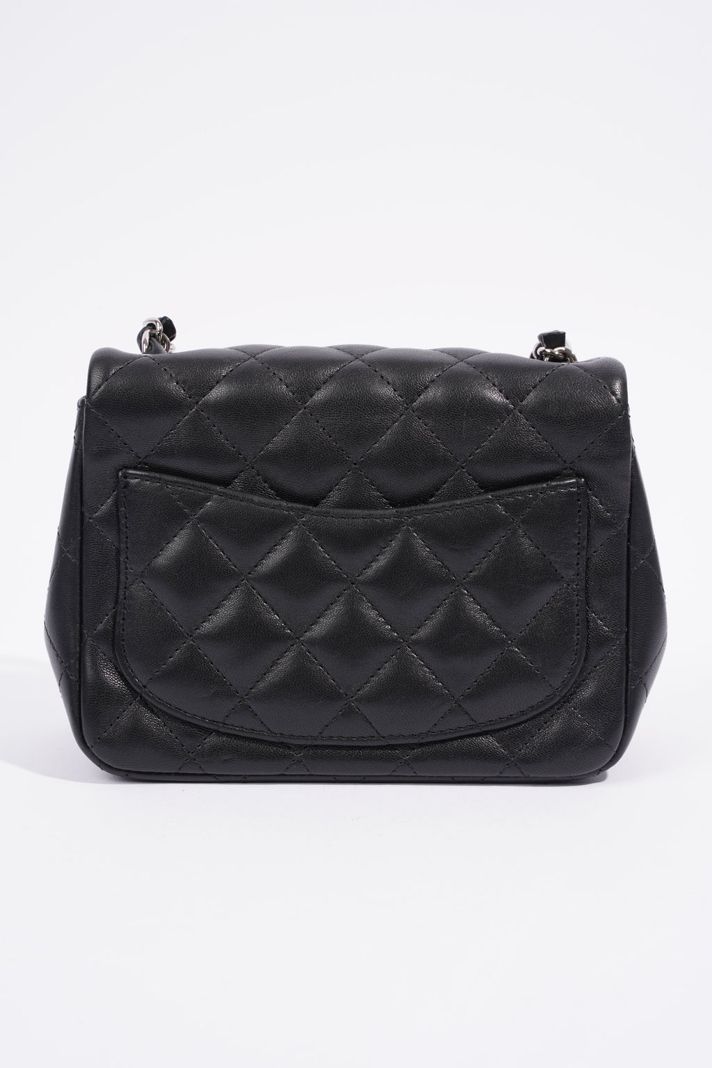 Chanel Square Classic Single Flap Bag Black Lambskin Leather Mini