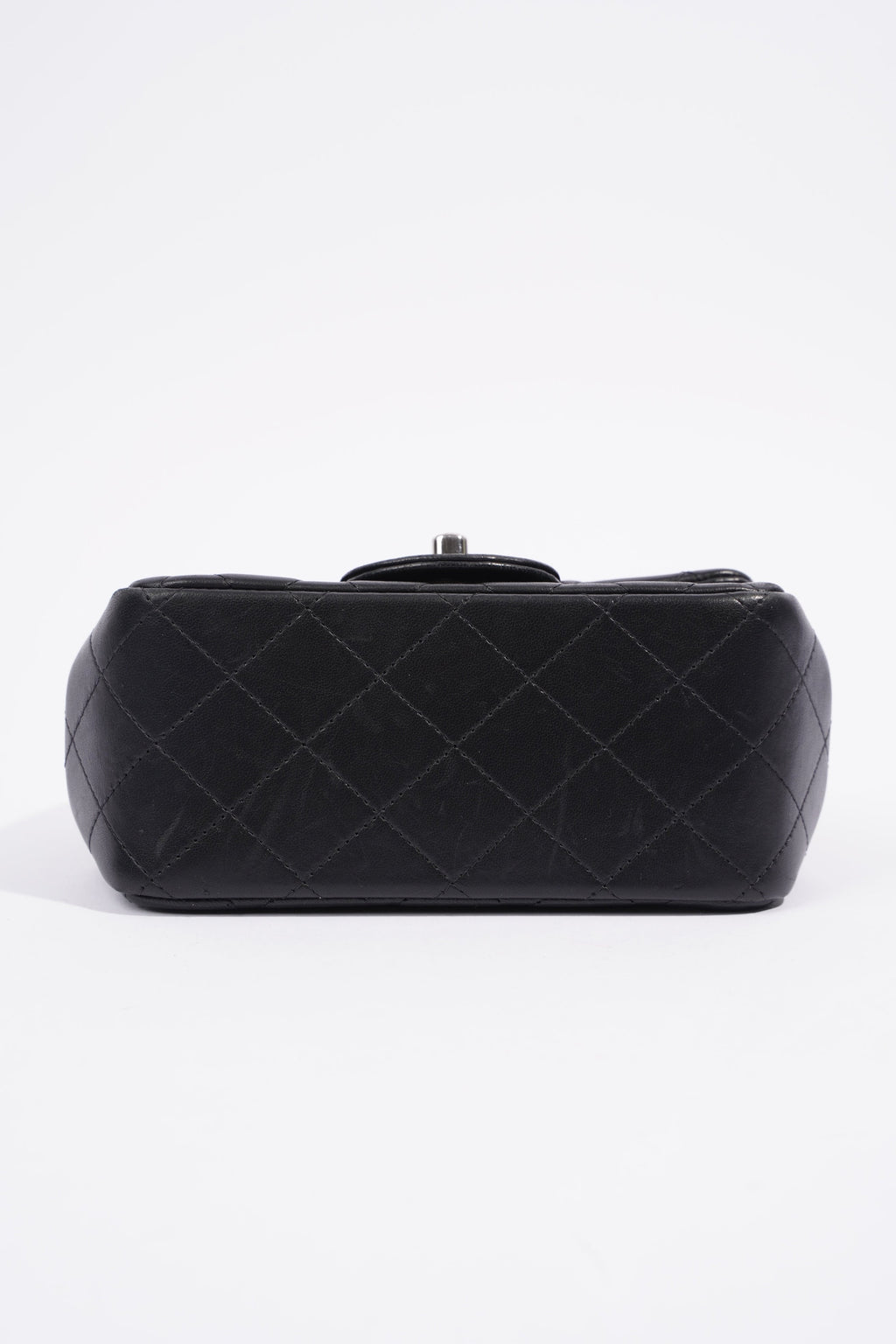 Chanel Square Classic Single Flap Bag Black Lambskin Leather Mini