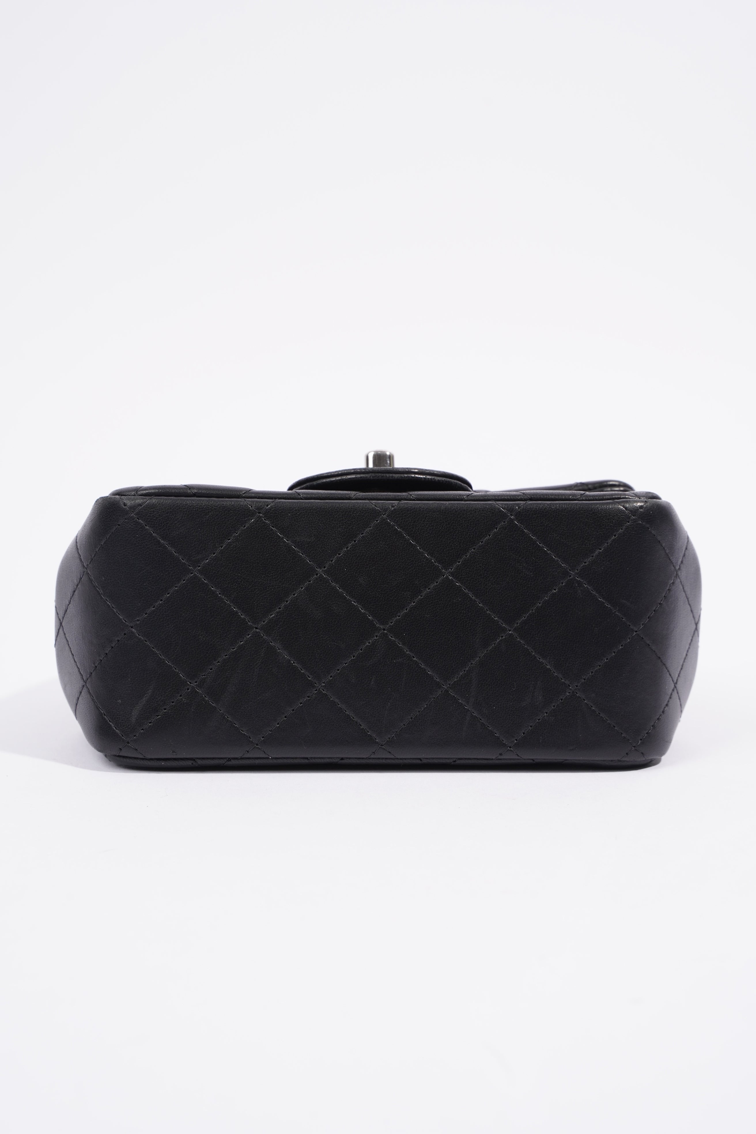 Chanel Square Classic Single Flap Bag Black Lambskin Leather Mini