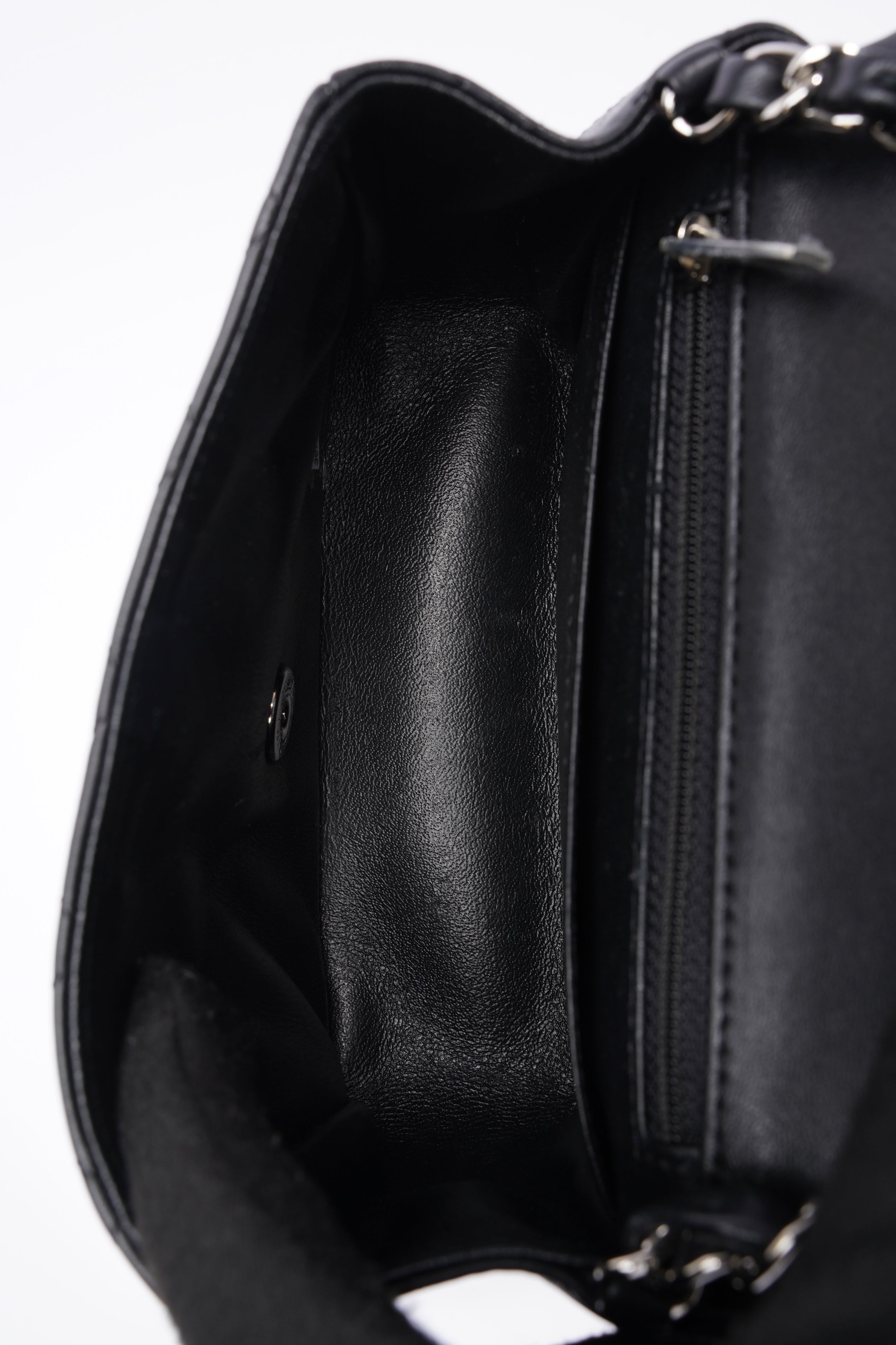 Chanel Square Classic Single Flap Bag Black Lambskin Leather Mini