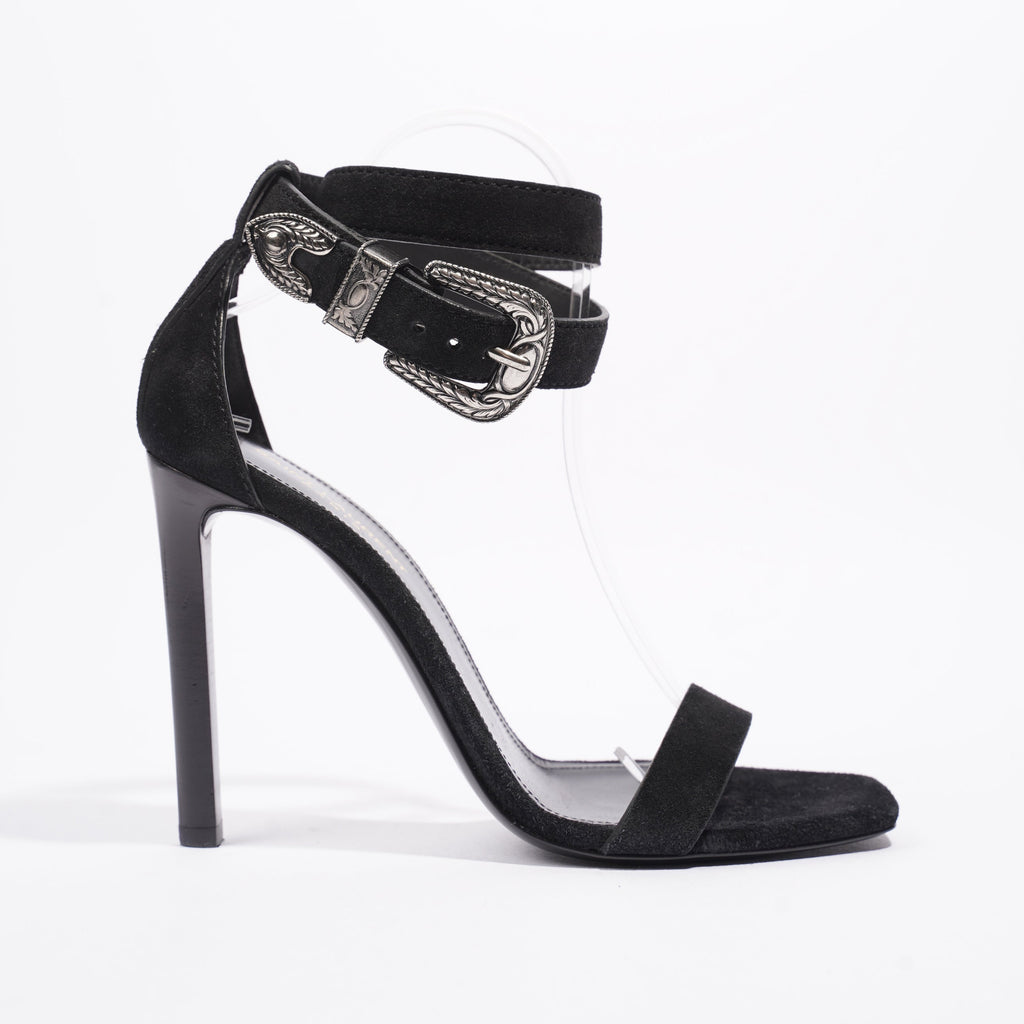 Saint Laurent Strap Ankle Heel 100 Black Suede EU 39 UK 6