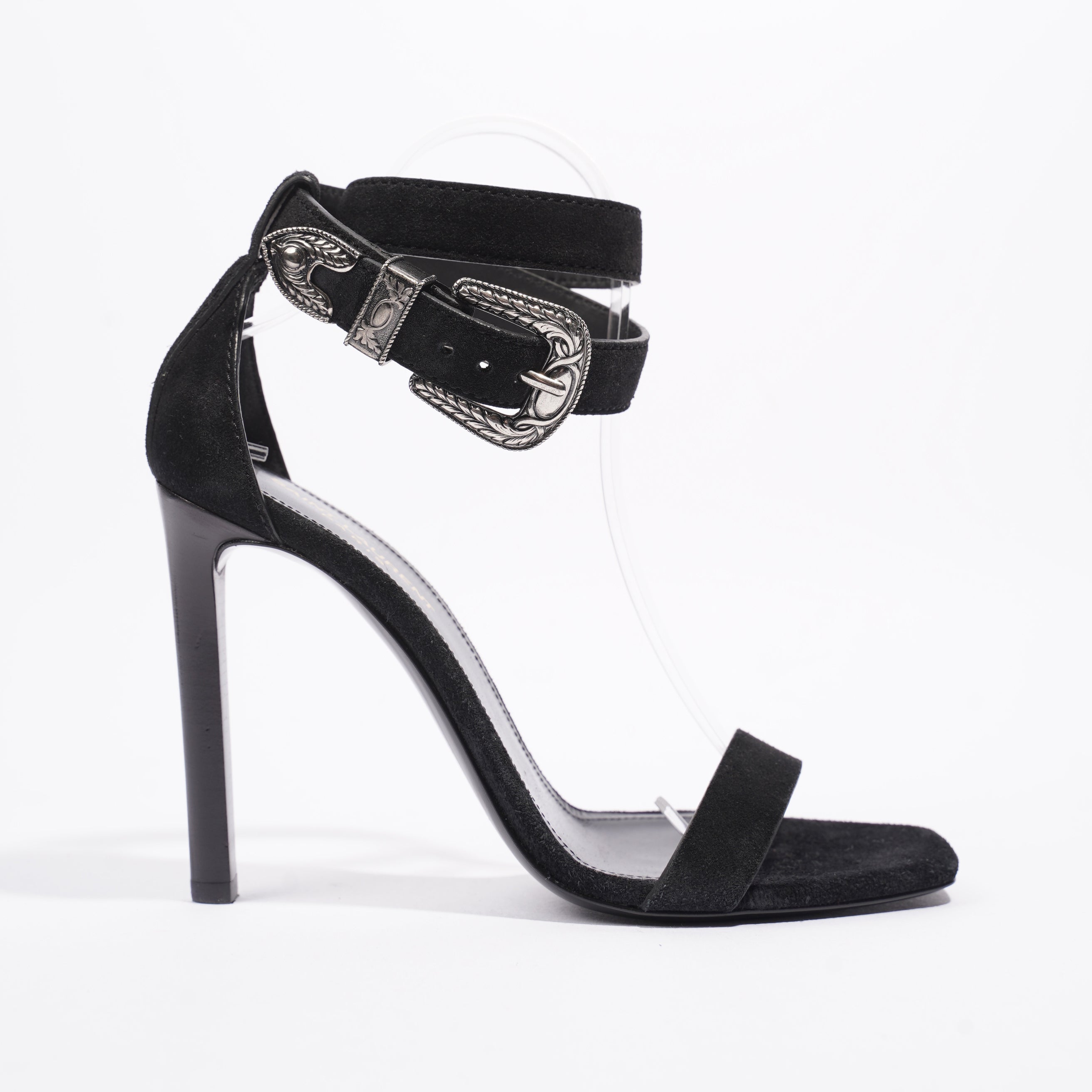 Saint Laurent Strap Ankle Heel 100 Black Suede EU 39 UK 6