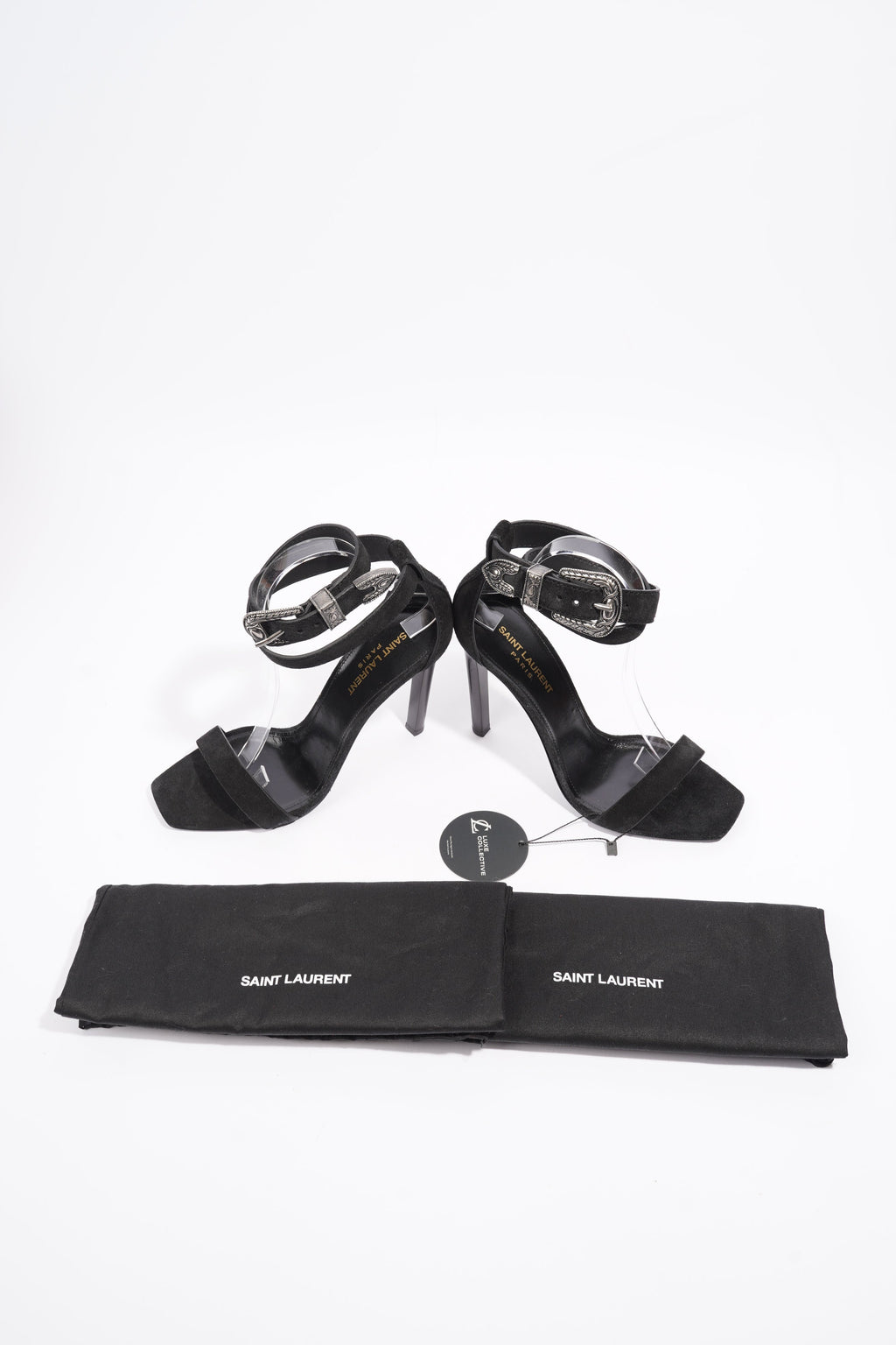 Saint Laurent Strap Ankle Heel 100 Black Suede EU 39 UK 6