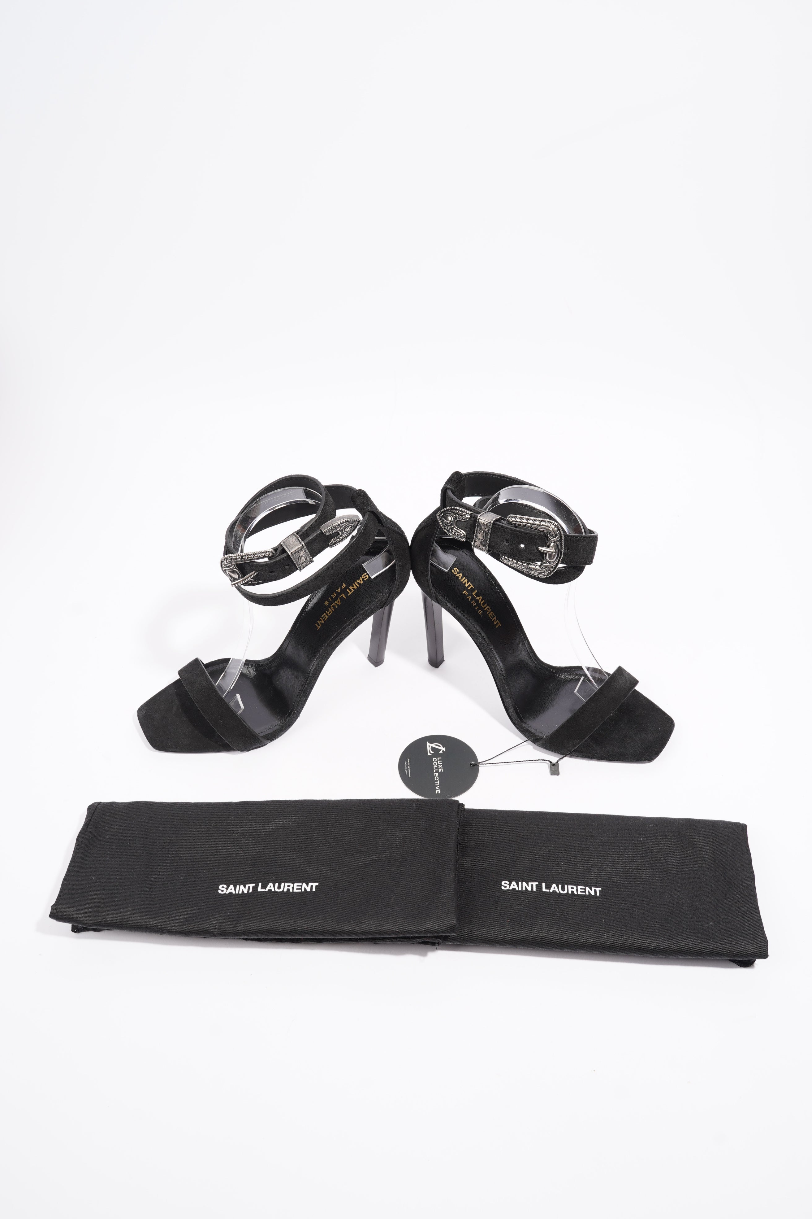 Saint Laurent Strap Ankle Heel 100 Black Suede EU 39 UK 6