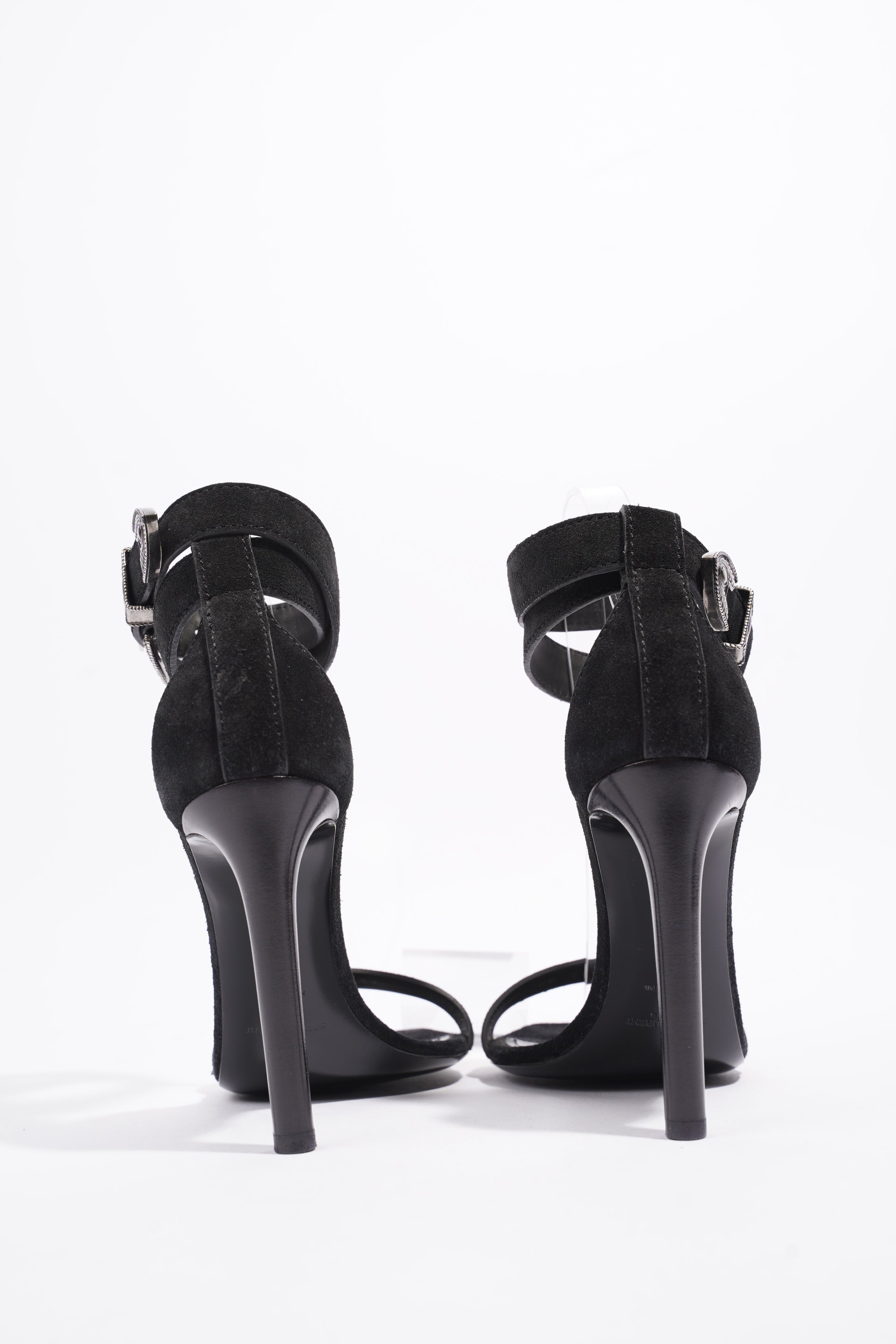 Saint Laurent Strap Ankle Heel 100 Black Suede EU 39 UK 6