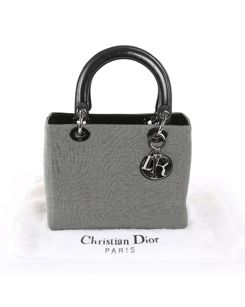 CHRISTIAN DIOR Grey Canvas Lady Dior Tote Bag