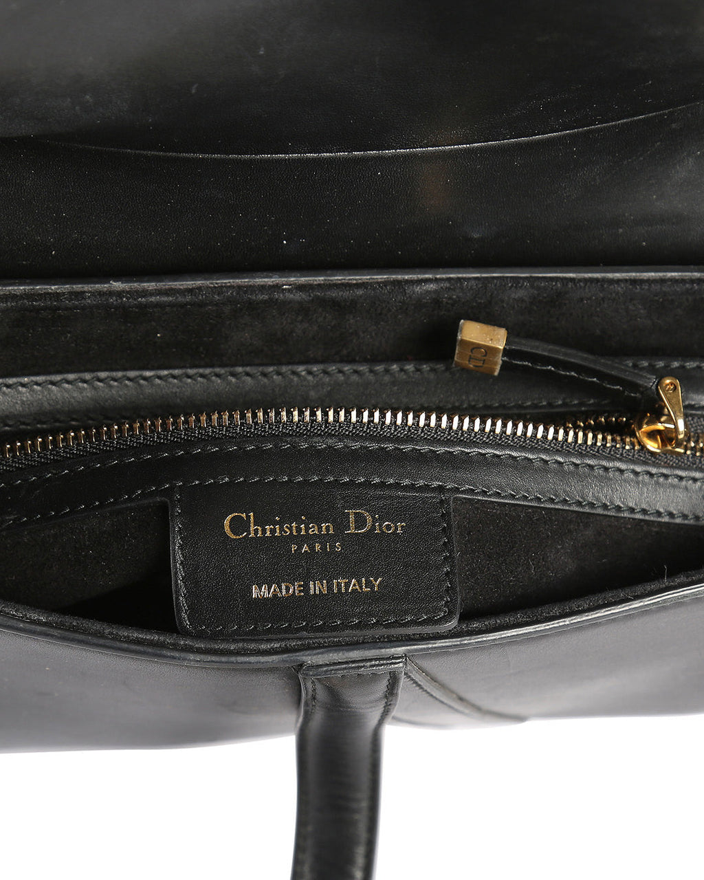 CHRISTIAN DIOR Black Calfskin Leather Saddle Bag