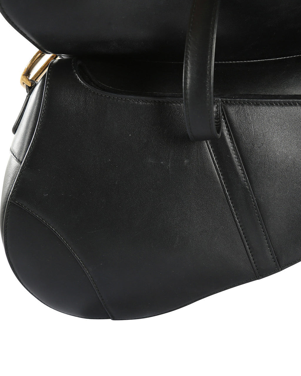 CHRISTIAN DIOR Black Calfskin Leather Saddle Bag