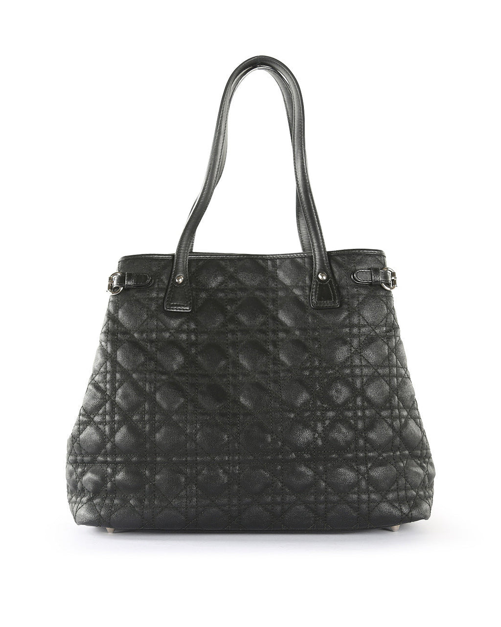 CHRISTIAN DIOR Black Coated Canvas Cannage Panarea Medium Tote Bag