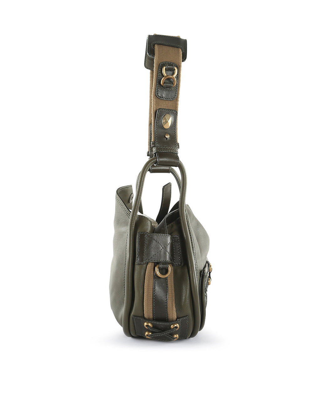 CHRISTIAN DIOR Olive Green Calfskin Leather Woven Pocket Satchel Bag