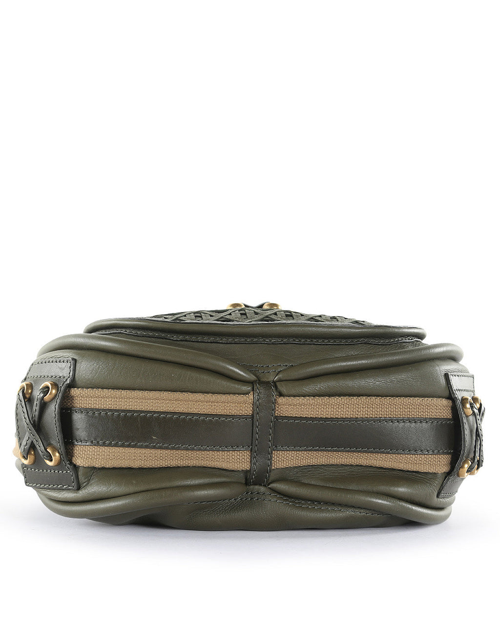 CHRISTIAN DIOR Olive Green Calfskin Leather Woven Pocket Satchel Bag