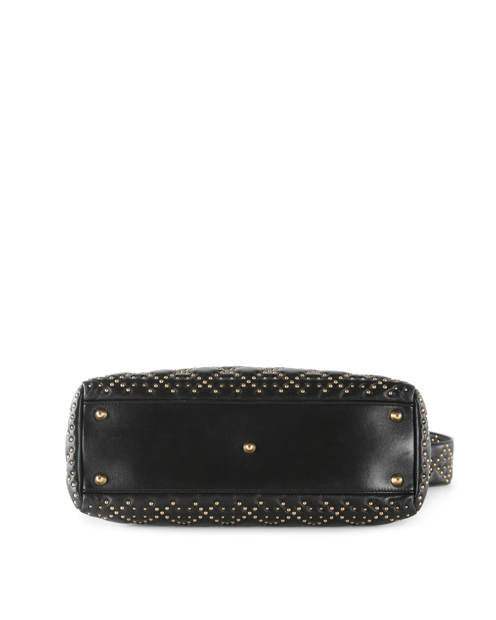 CHRISTIAN DIOR Supple Black Cannage Studded Leather Lady Dior Large Bag With Long Strap