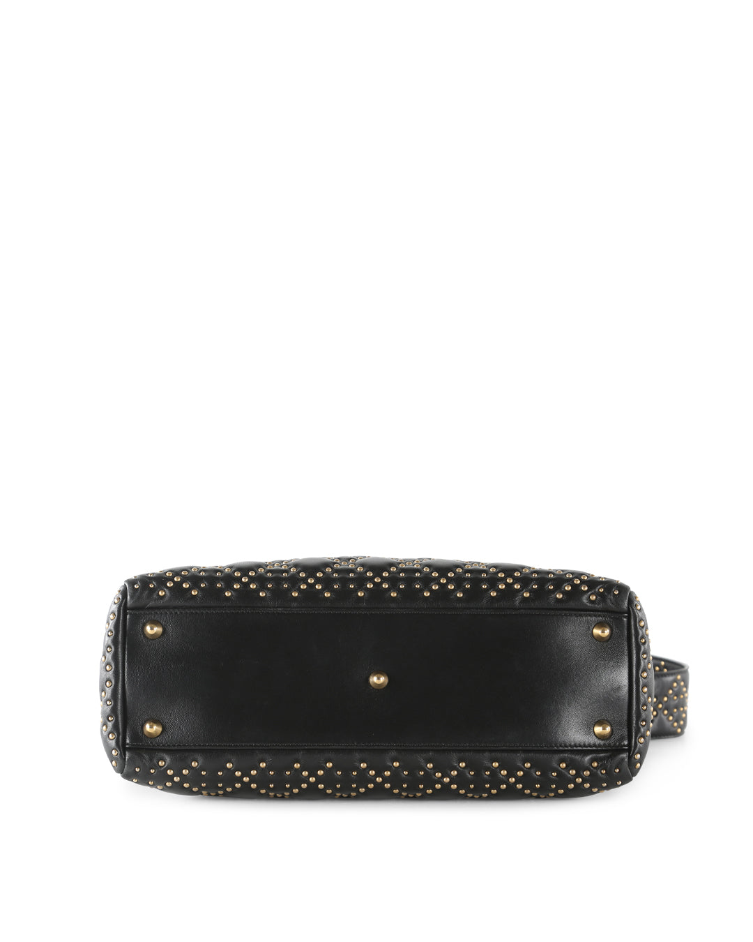CHRISTIAN DIOR Supple Black Cannage Studded Leather Lady Dior Large Bag With Long Strap