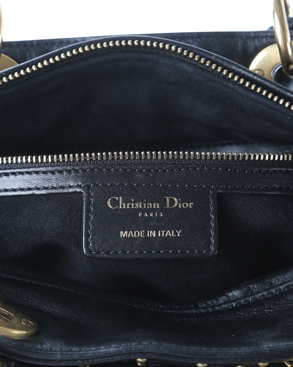 CHRISTIAN DIOR Supple Black Cannage Studded Leather Lady Dior Large Bag With Long Strap