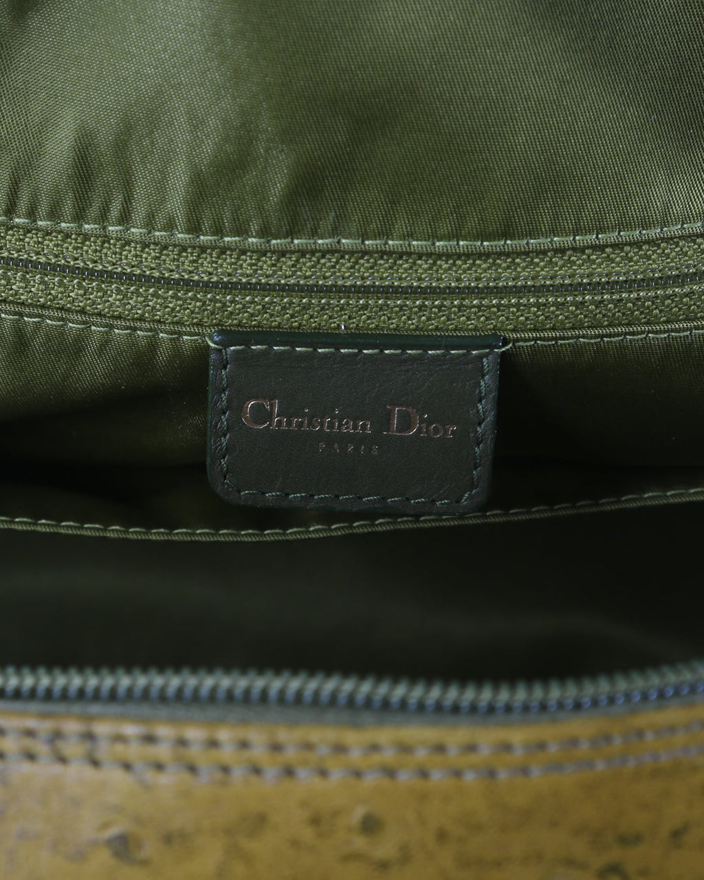 CHRISTIAN DIOR Olive Green Ostrich Leather Medium Saddle Bowler Bag