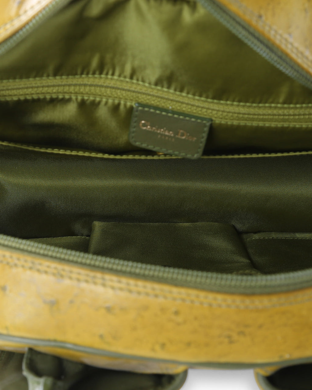 CHRISTIAN DIOR Olive Green Ostrich Leather Medium Saddle Bowler Bag
