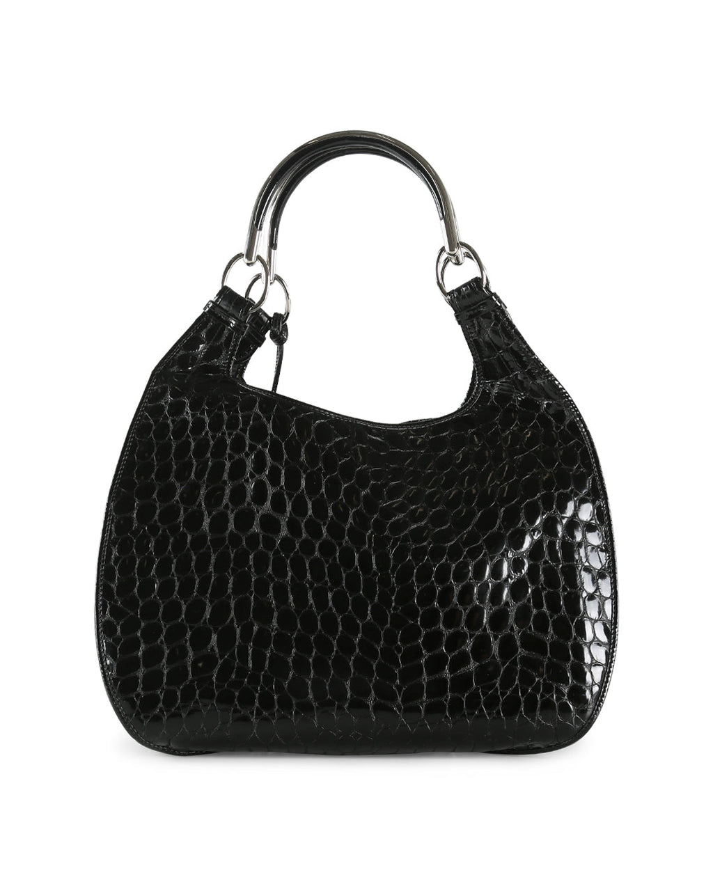 CHRISTIAN DIOR Black Crocodile Embossed Patent Leather 61 Large Shoulder Bag
