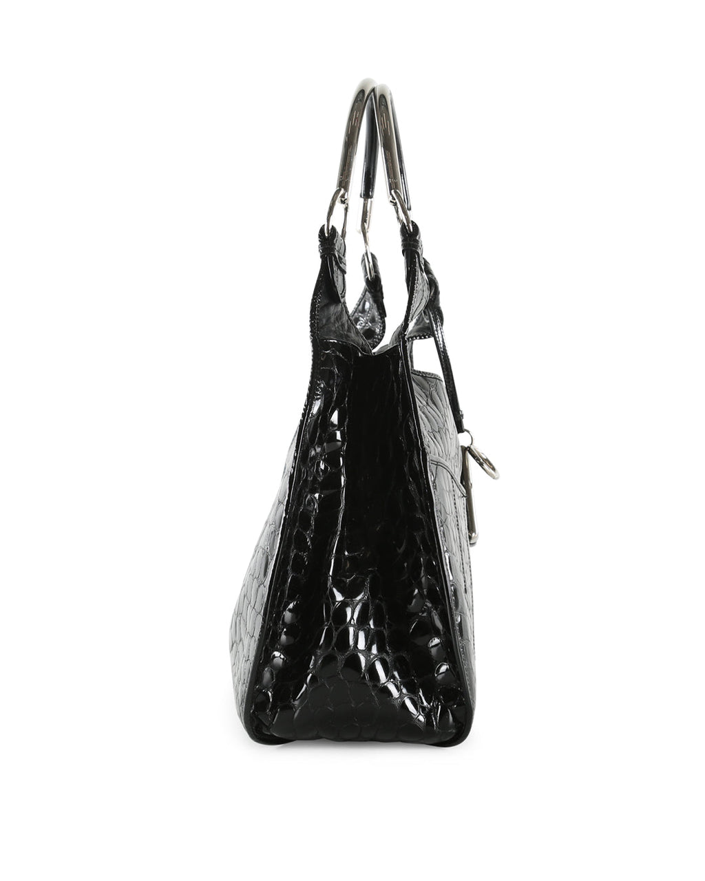 CHRISTIAN DIOR Black Crocodile Embossed Patent Leather 61 Large Shoulder Bag